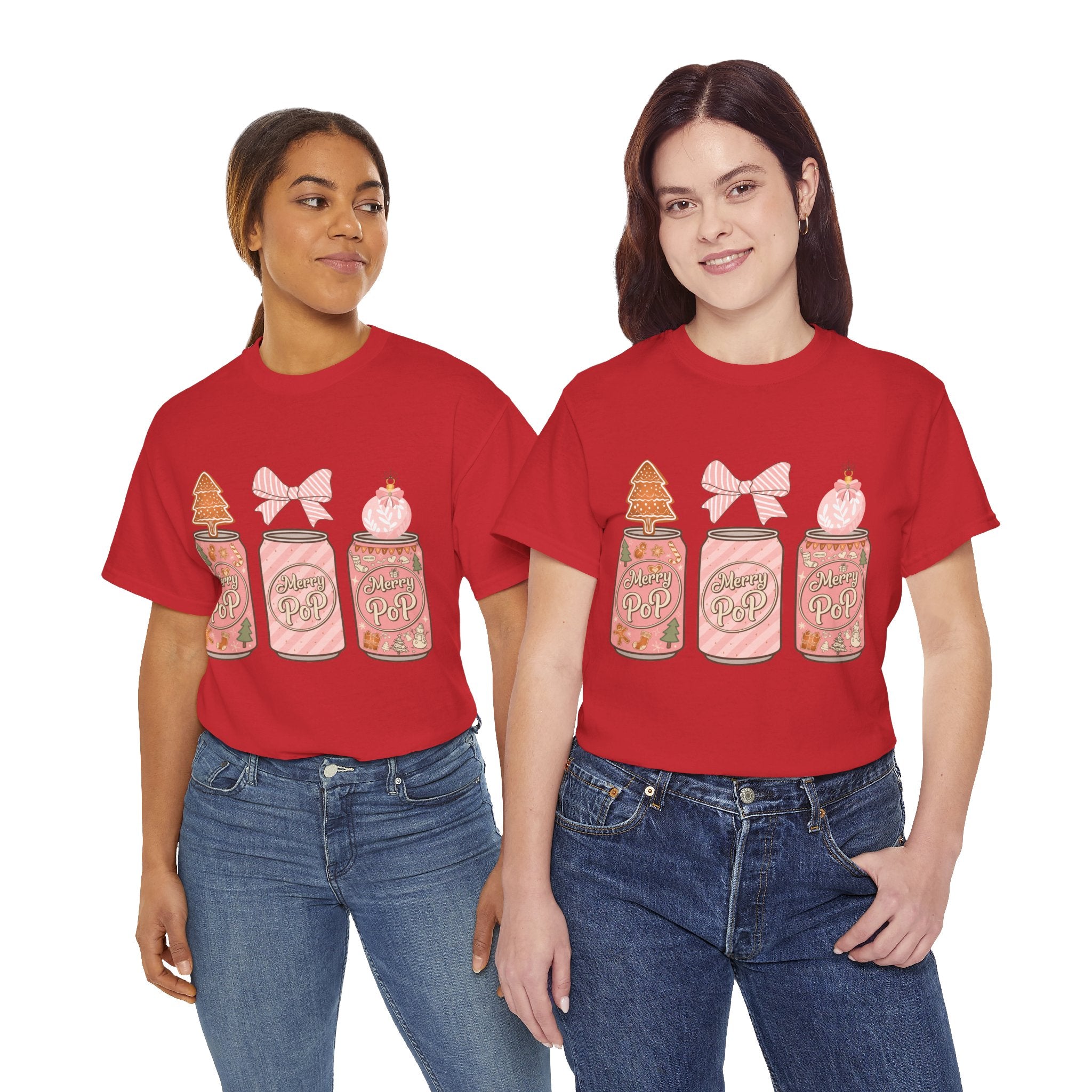 Merry Pop Christmas Soda Can Tee — Pastel Holiday Graphic Unisex Cotton T-Shirt