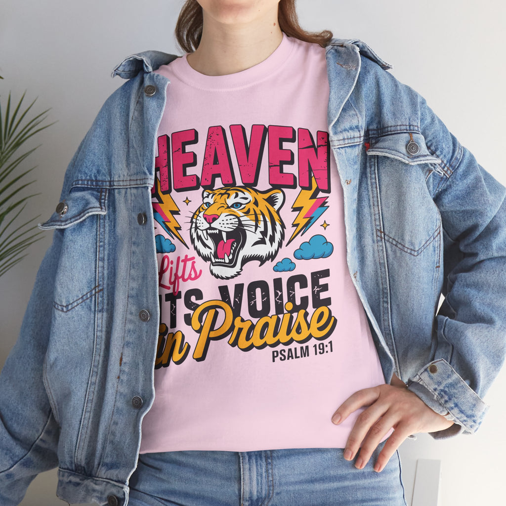Psalm 19:1 Tiger Praise T-Shirt — Bold Christian Roaring Tiger Graphic.Unisex Cotton Tee