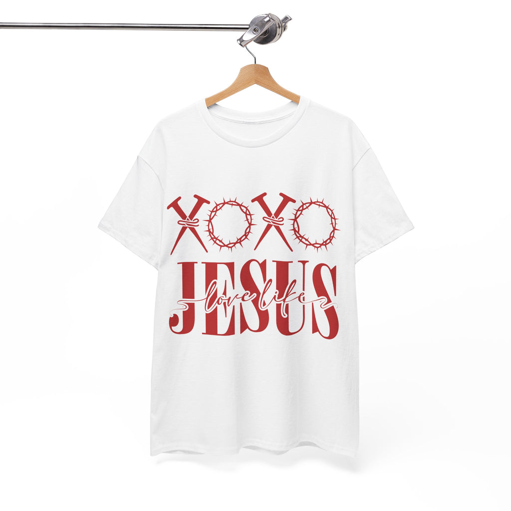 Christian Valentine T-Shirt — "XOXO Jesus Love Life" Nails & Thorn Crown Design Unisex Cotton Tee
