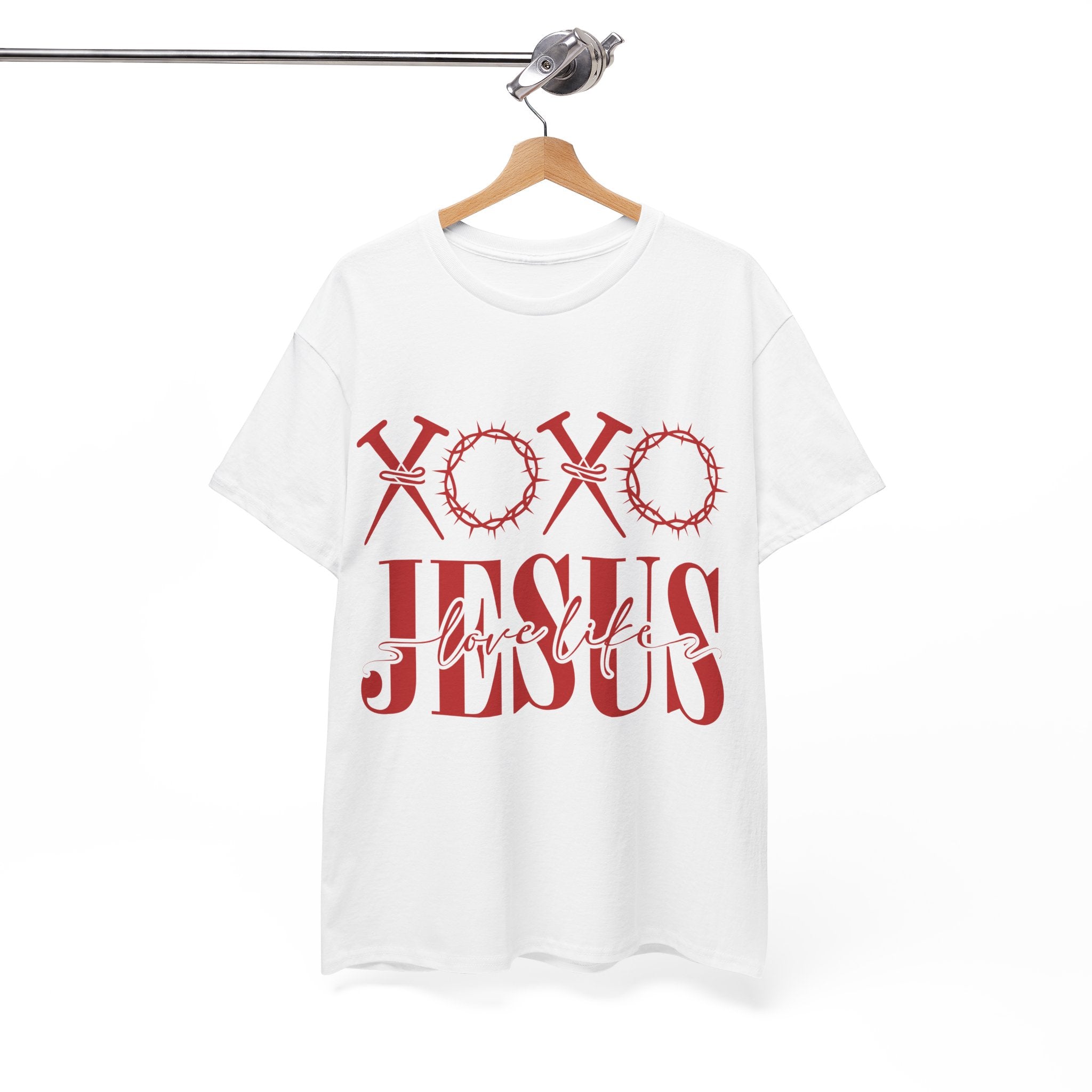 Christian Valentine T-Shirt — "XOXO Jesus Love Life" Nails & Thorn Crown Design Unisex Cotton Tee