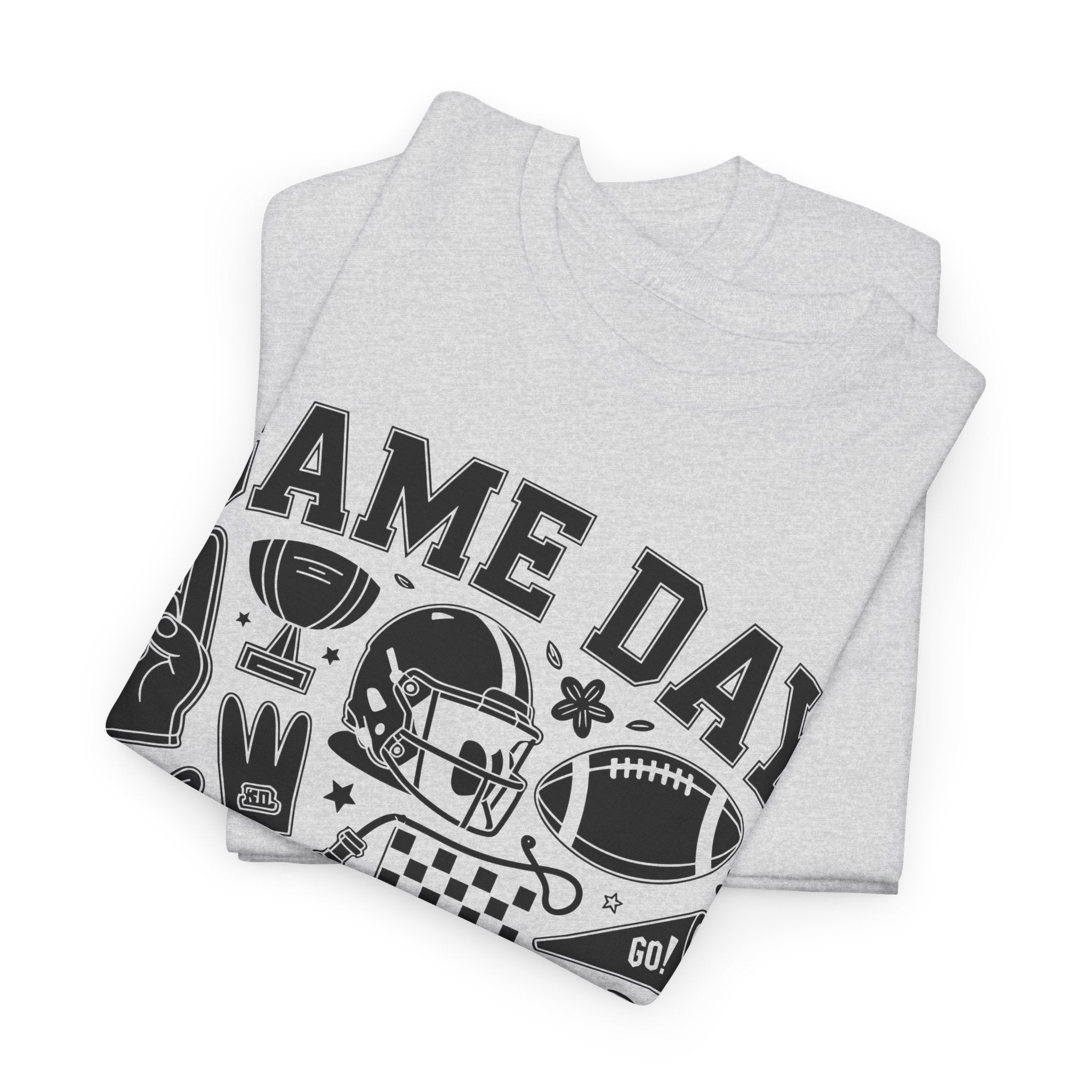 Game Day Touch Down Football T‑Shirt — Helmet & Cheer Monochrome Design Unisex Cotton Tee