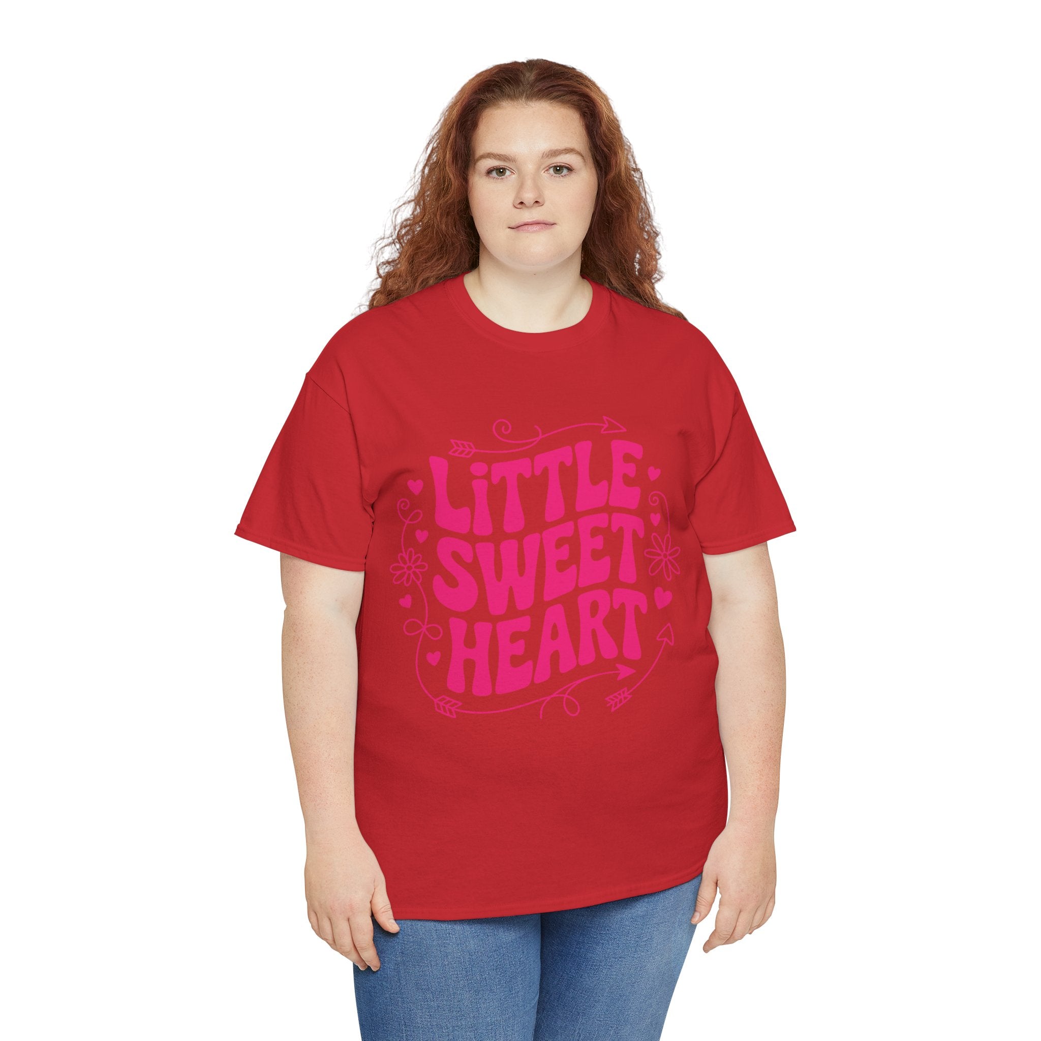 Little Sweetheart Retro Tee — Cute Red Hearts & Flowers Graphic Unisex Cotton Tee
