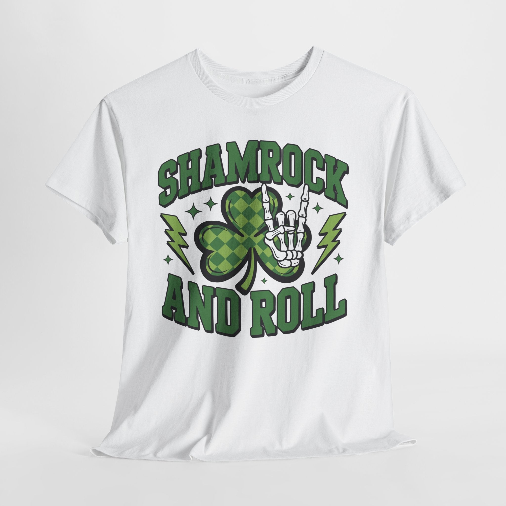 Shamrock and Roll Tee — Skeleton Hand & Lightning St. Patrick’s Rock Unisex Cotton Shirt