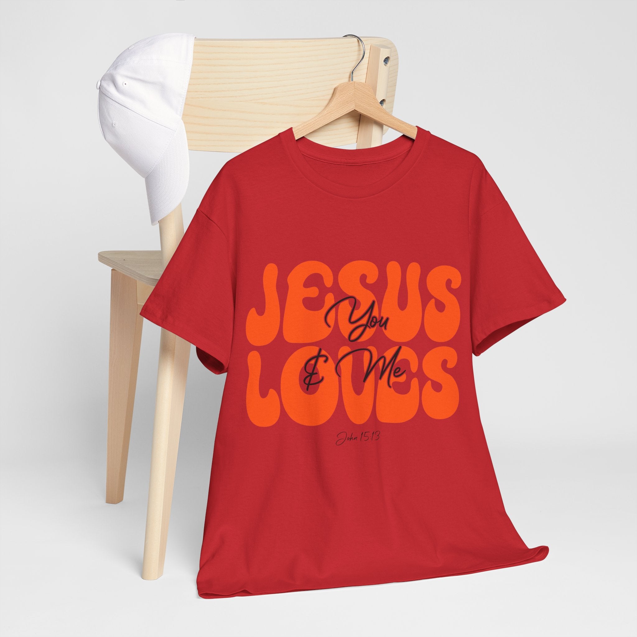 Jesus Loves You & Me Retro Tee — Playful Orange Bubbly Christian Unisex Cotton T-Shirt