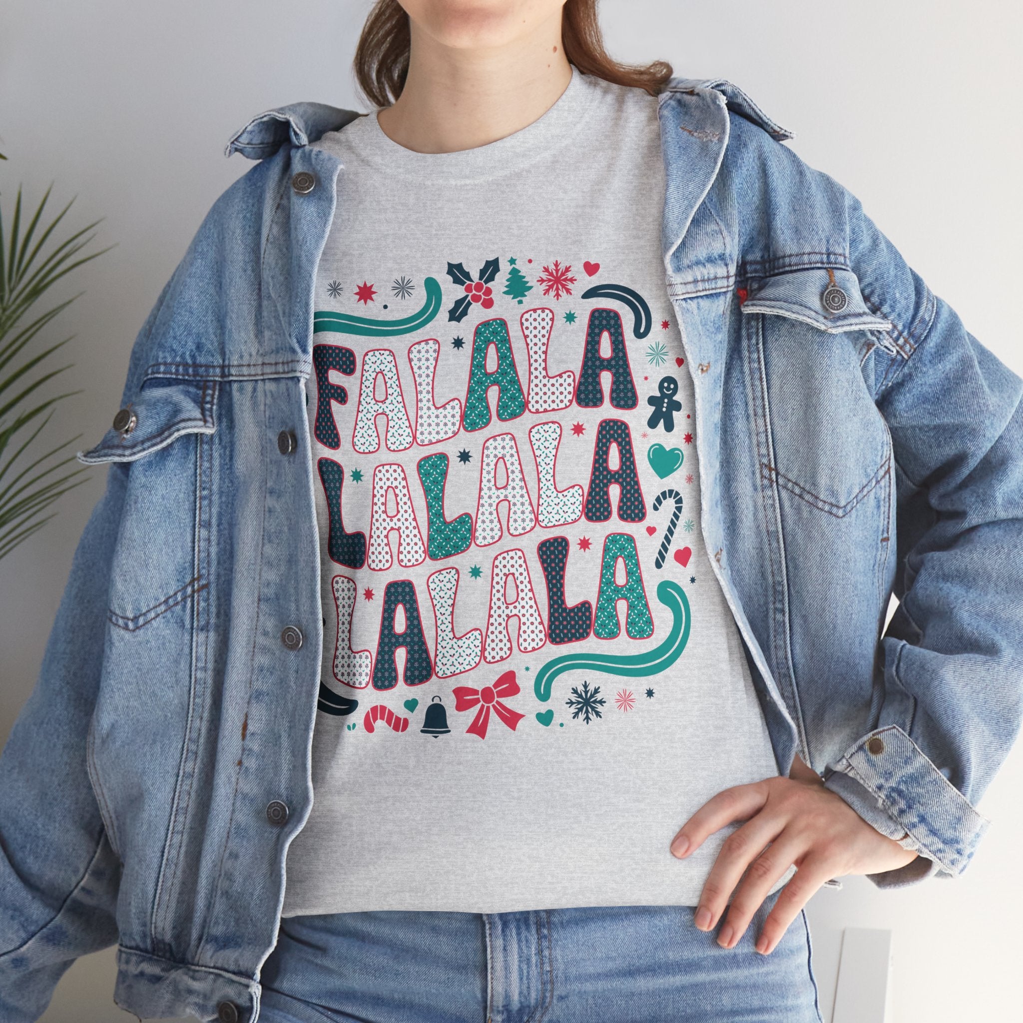 Fa La La La La Christmas T-Shirt — Festive Candy Cane & Gingerbread Holiday Unisex Cotton Tee