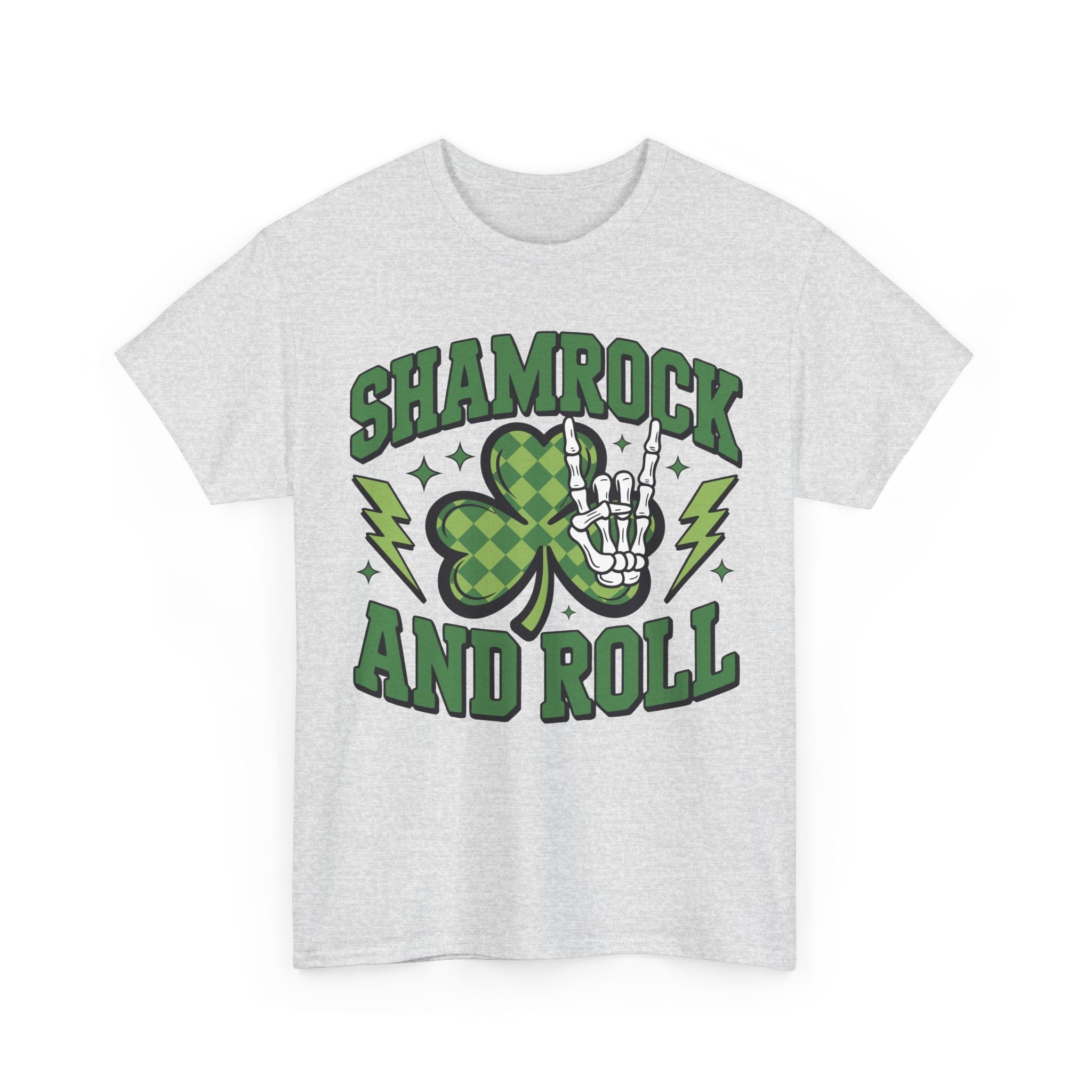 Shamrock and Roll Tee — Skeleton Hand & Lightning St. Patrick’s Rock Unisex Cotton Shirt