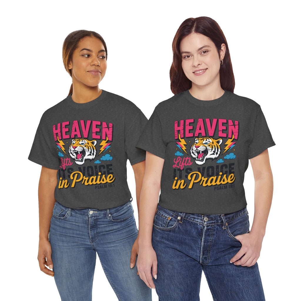 Psalm 19:1 Tiger Praise T-Shirt — Bold Christian Roaring Tiger Graphic.Unisex Cotton Tee