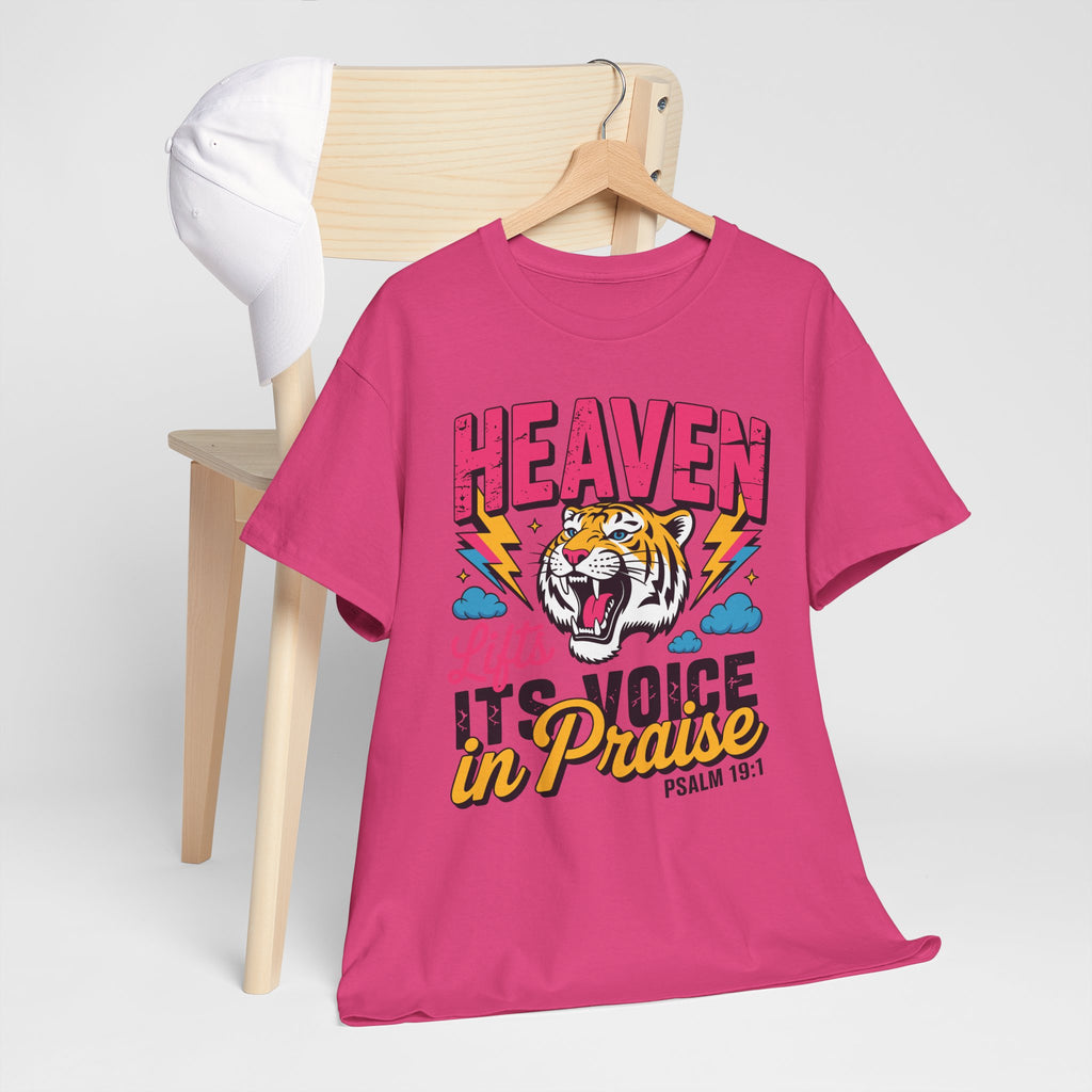 Psalm 19:1 Tiger Praise T-Shirt — Bold Christian Roaring Tiger Graphic.Unisex Cotton Tee