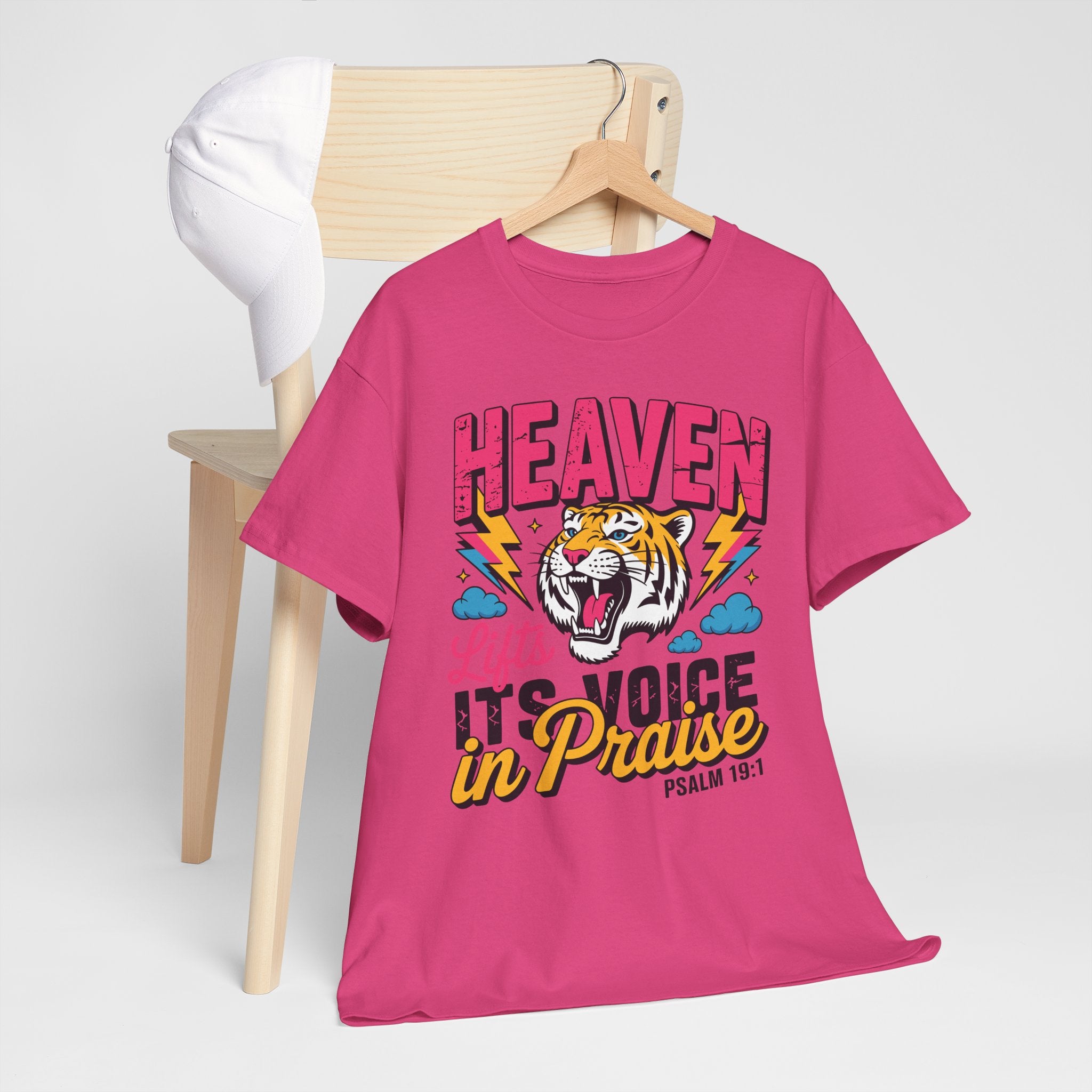 Psalm 19:1 Tiger Praise T-Shirt — Bold Christian Roaring Tiger Graphic.Unisex Cotton Tee