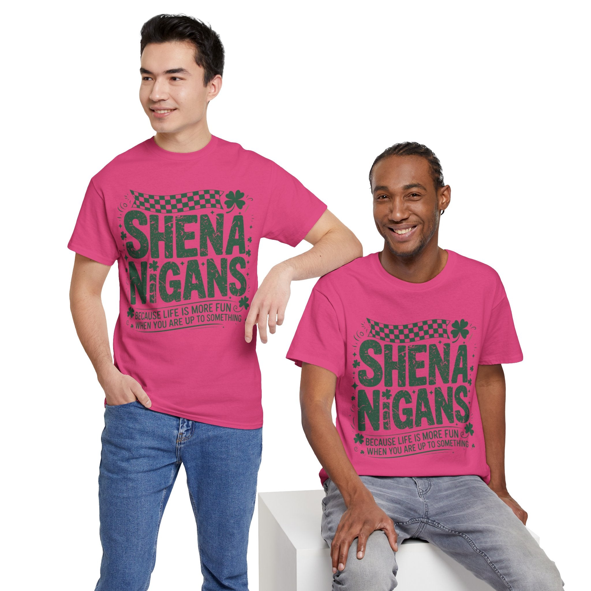Shenanigans Clover Tee — Bright Green St. Patrick’s Day Shirt with Checkered Flag Unisex Cotton Tee