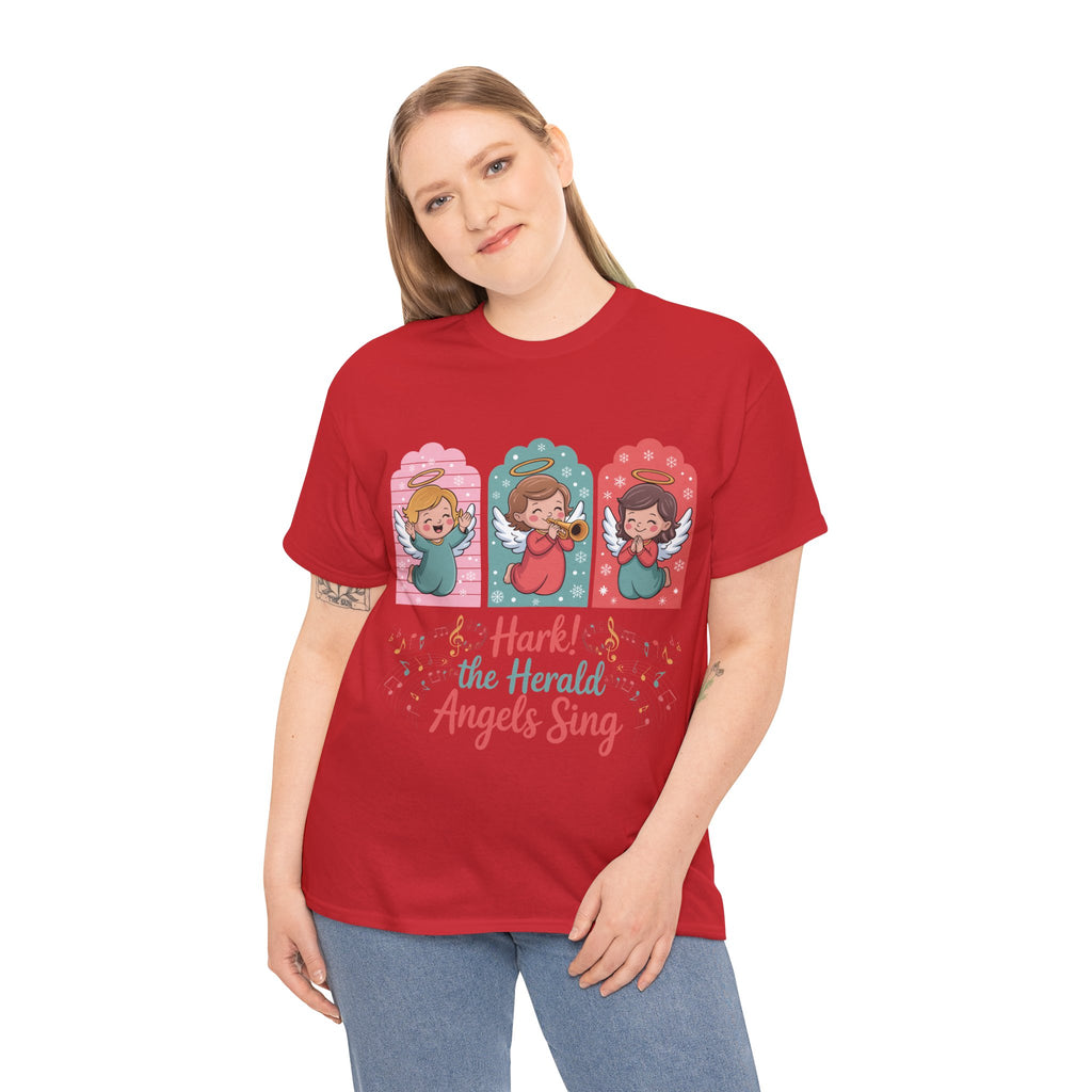Hark! The Herald Angels Sing Tee — Three Singing Angels Christmas Unisex Cotton T-Shirt