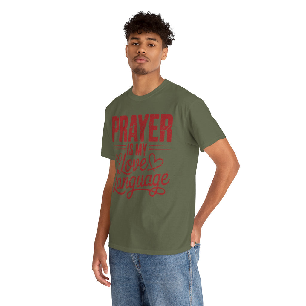 Prayer Is My Love Language T-Shirt — Faith-Inspired Red Hearts Unisex Cotton Tee