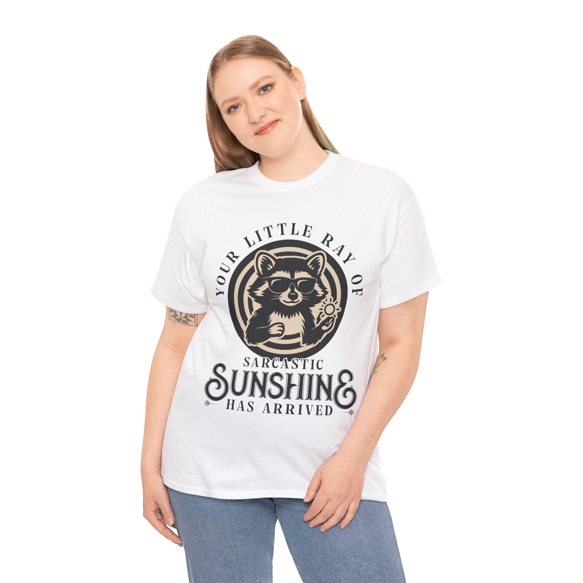 Cool Raccoon Sunglasses T-Shirt — Raccoon Holding Sun Graphic Unisex Cotton Tee