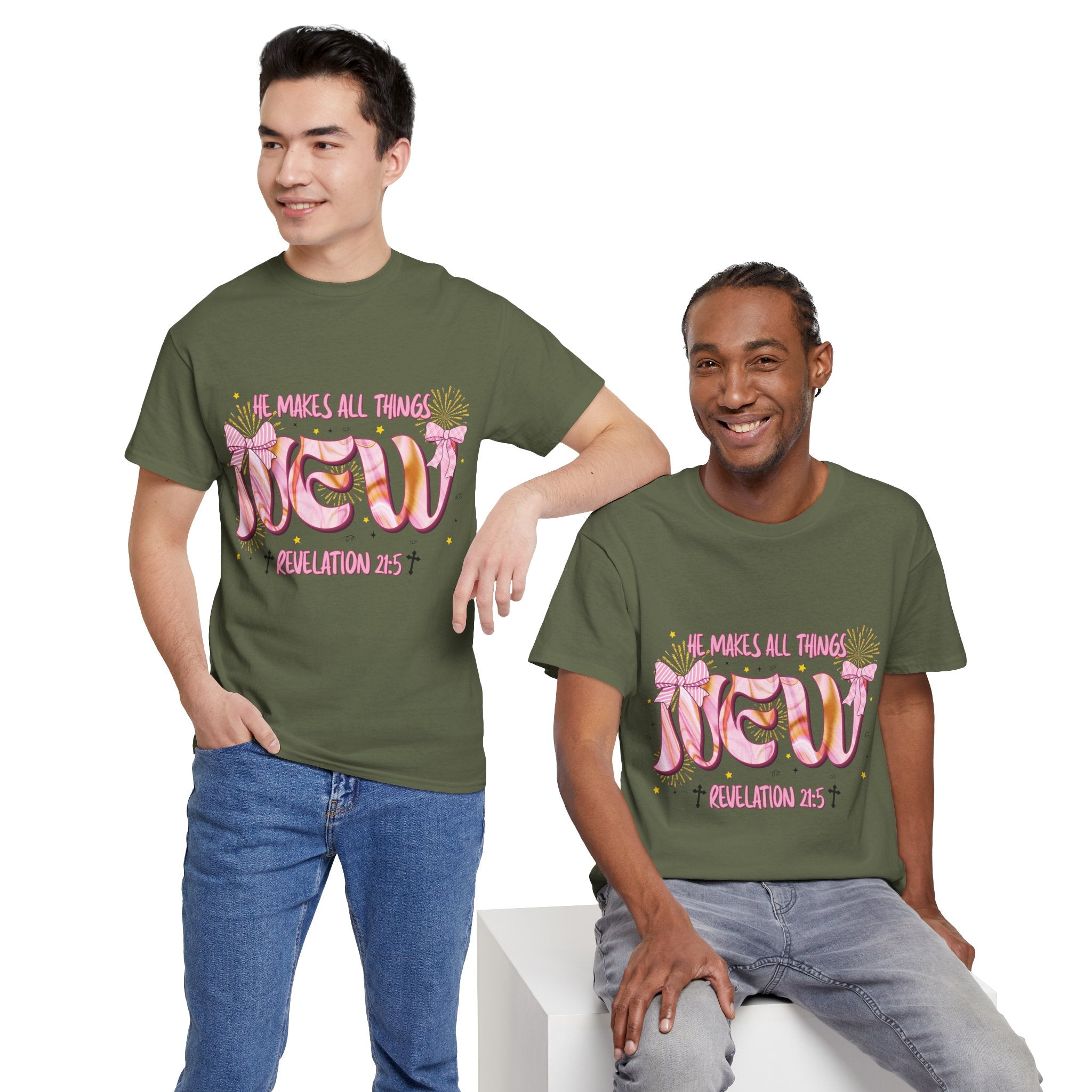 Christian Marble Tee — “He Makes All Things New” (Revelation 21:5)... Unisex Cotton Tee
