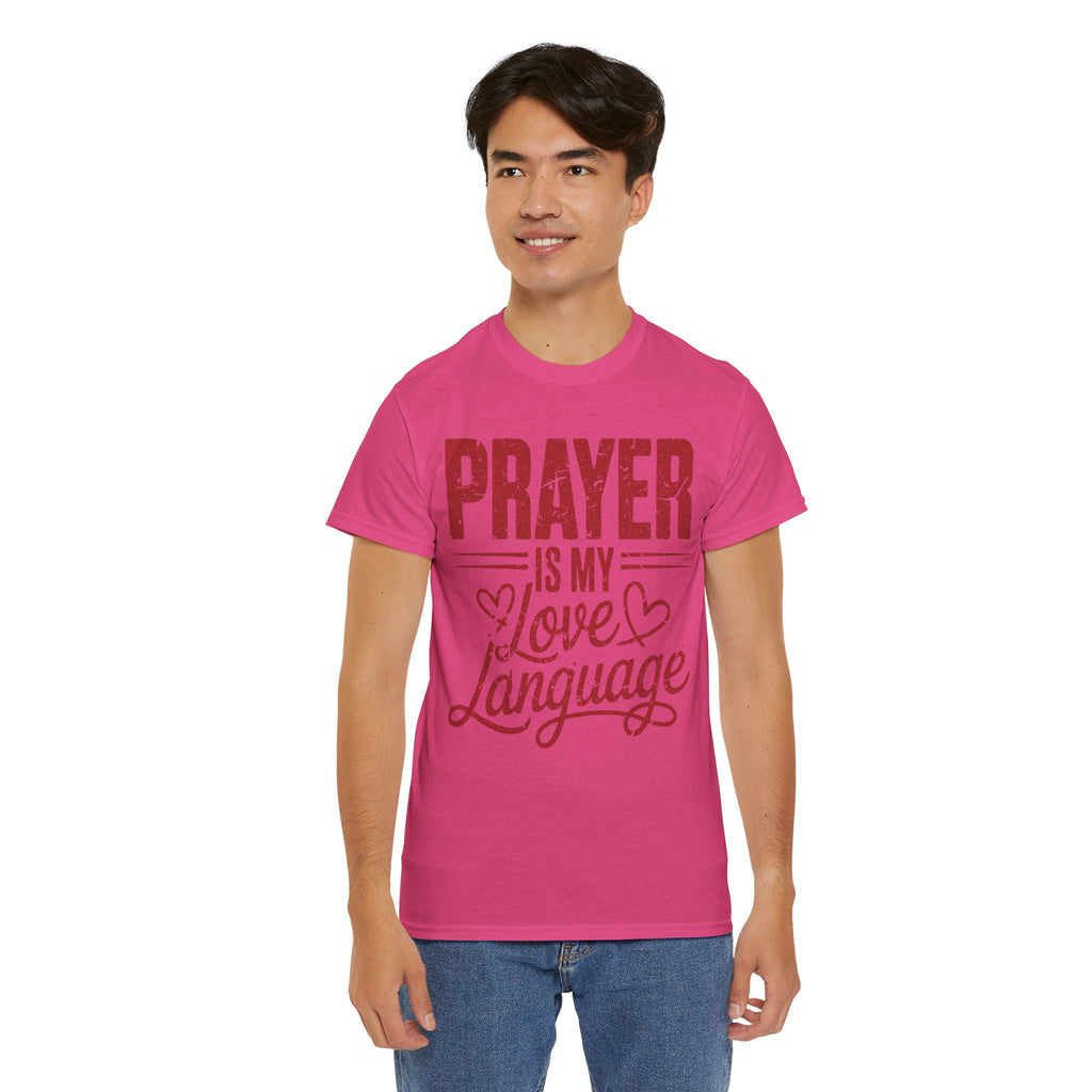 Prayer Is My Love Language T-Shirt — Faith-Inspired Red Hearts Unisex Cotton Tee