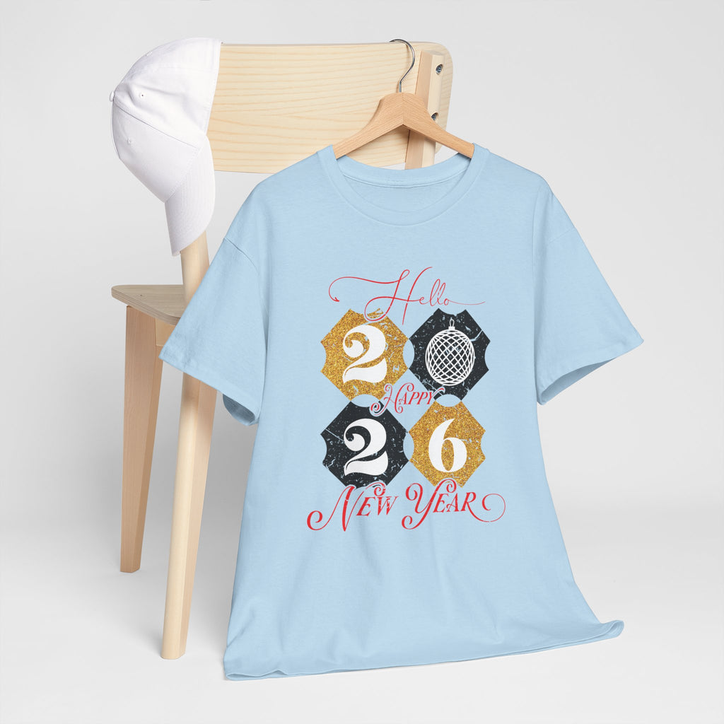 2026 Happy New Year Pink Varsity Tee — Fireworks Party Graphic.Unisex Cotton Tee