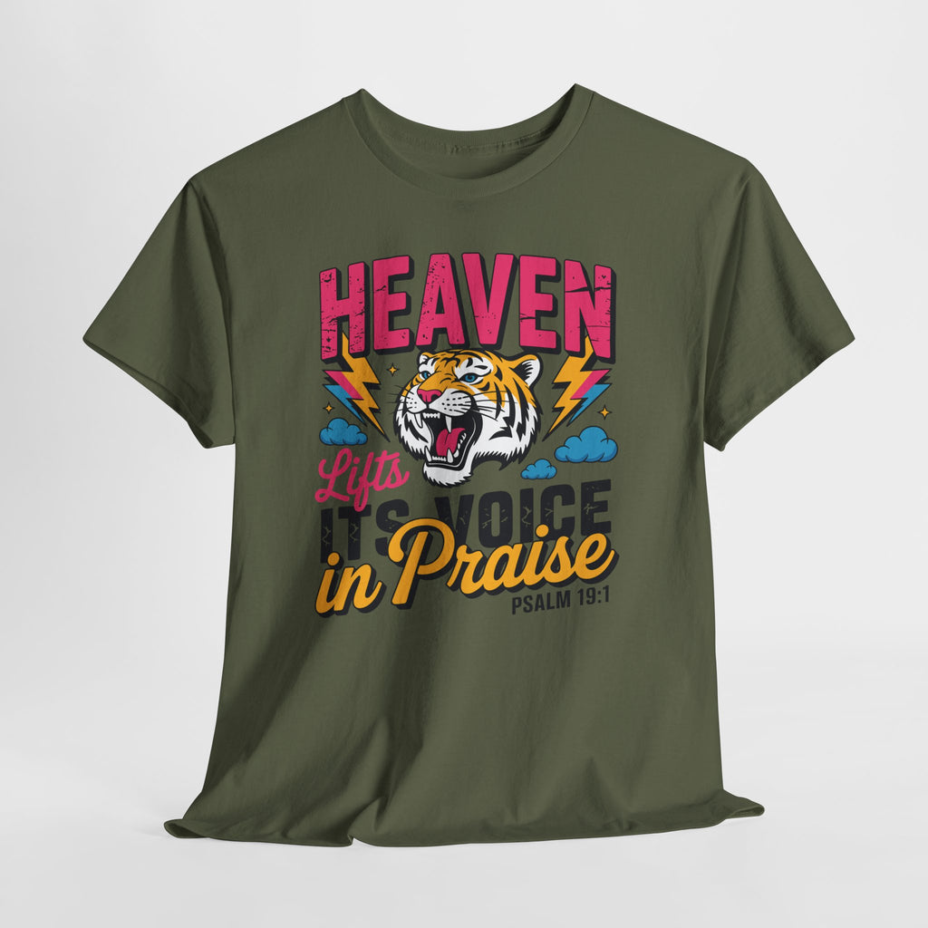 Psalm 19:1 Tiger Praise T-Shirt — Bold Christian Roaring Tiger Graphic.Unisex Cotton Tee