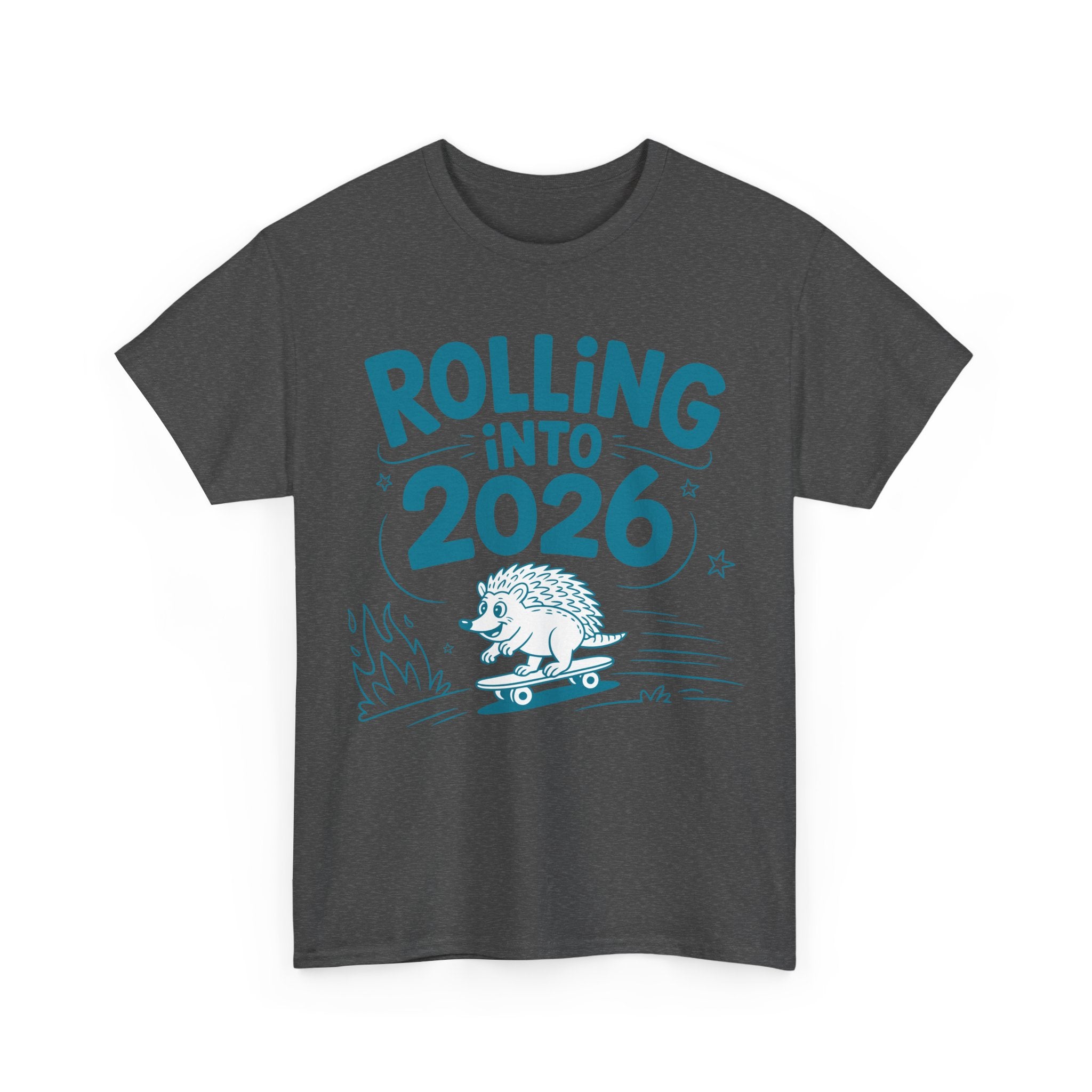 Rolling Into 2026 Hedgehog Skateboard Unisex Cotton Tee