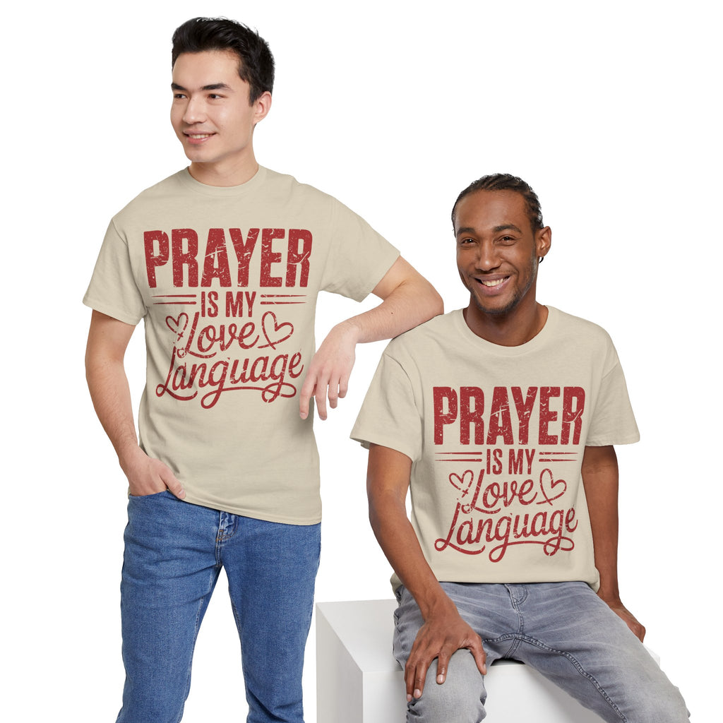 Prayer Is My Love Language T-Shirt — Faith-Inspired Red Hearts Unisex Cotton Tee