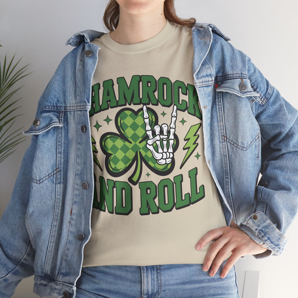Shamrock and Roll Tee — Skeleton Hand & Lightning St. Patrick’s Rock Unisex Cotton Shirt