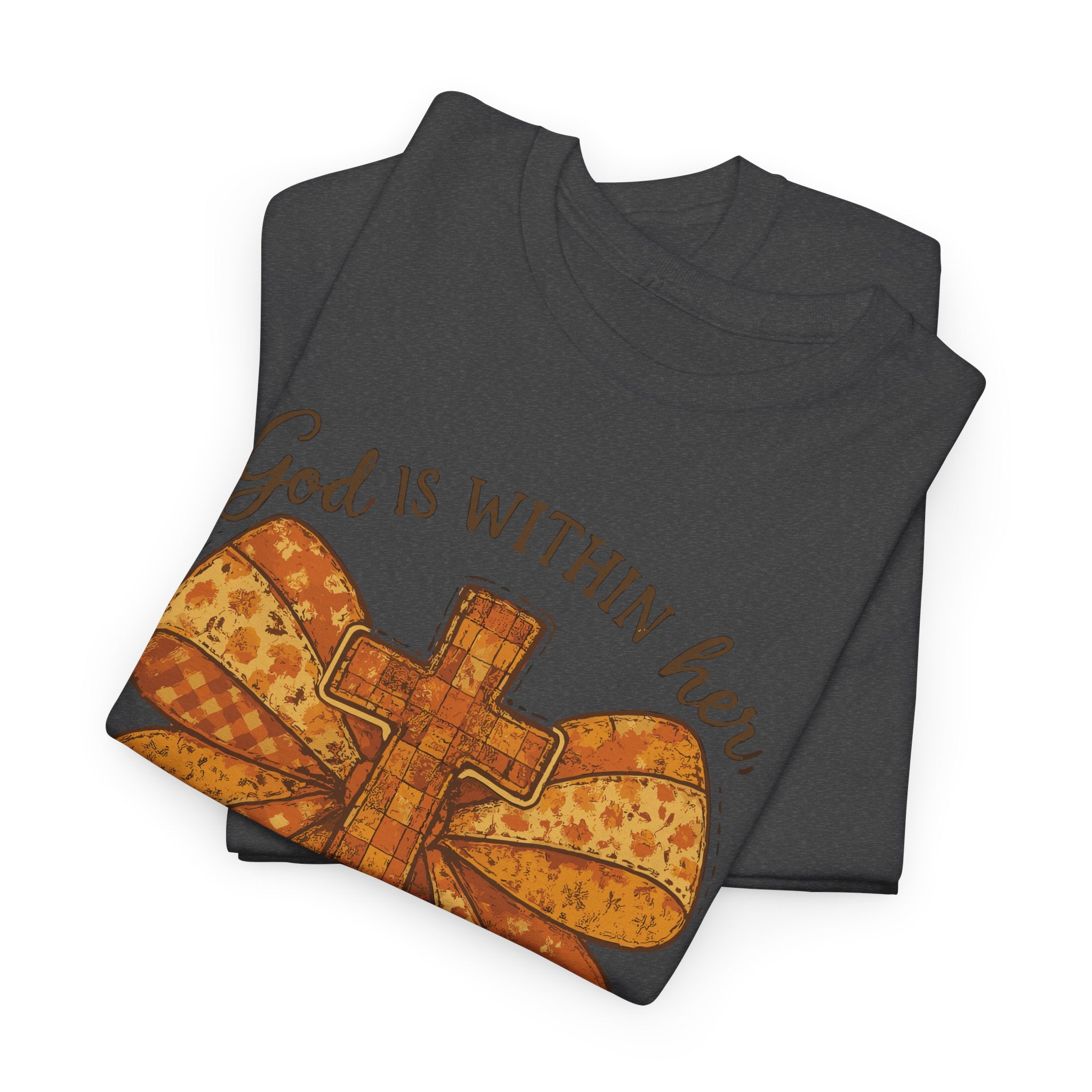 Psalm 46:5 Cross Patchwork Tee — Fall Bow Christian Unisex Cotton T-Shirt