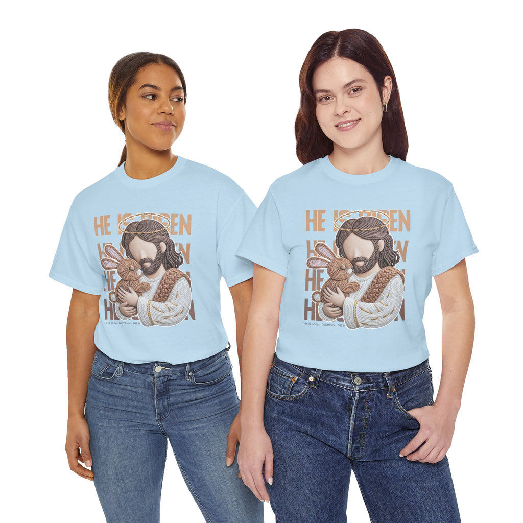 He Is Risen Matthew 28:6 Jesus With Lamb Unisex Cotton T-Shirt