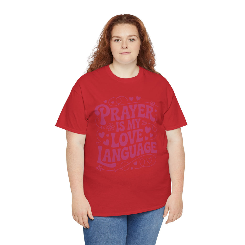 Prayer Is My Love Language Christian Tee — Pastel Pink Hearts Unisex Cotton Tee