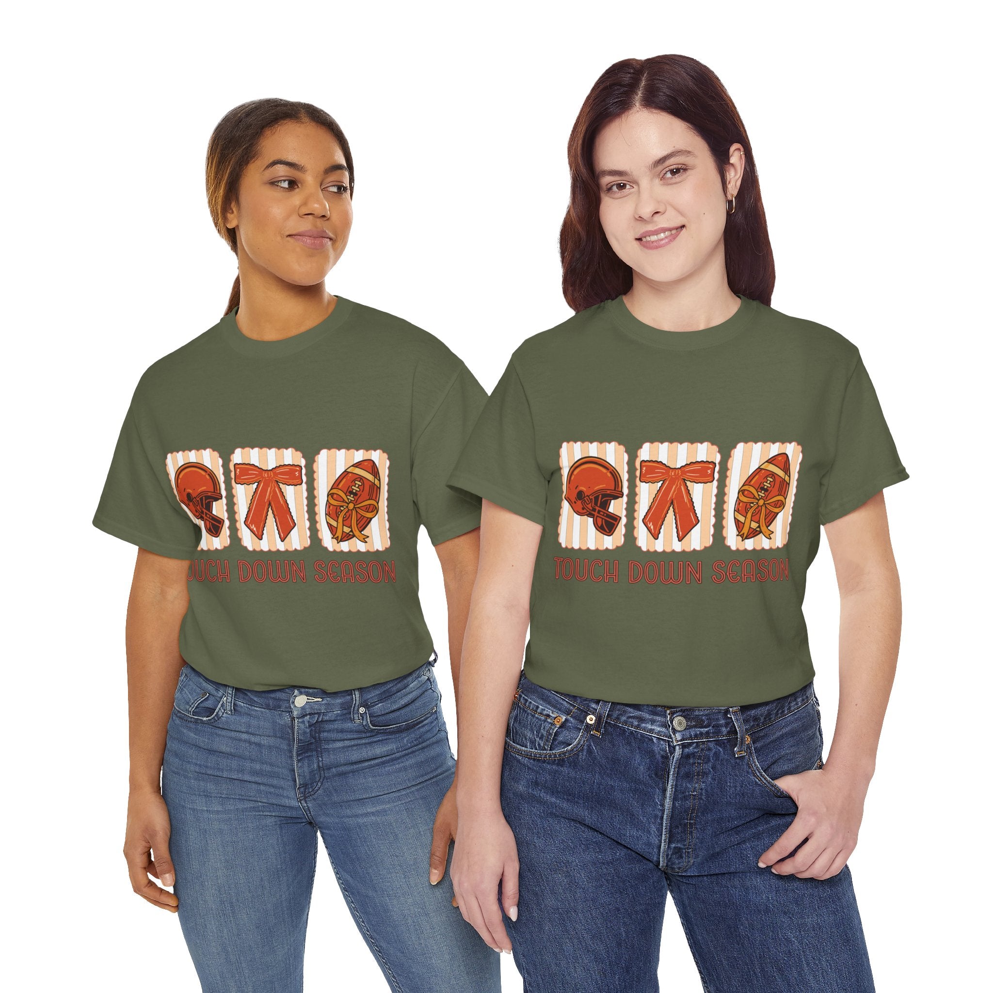 Touch Down Season Football Tee — Striped Fall Helmet & Bow Design Unisex Cotton Tee