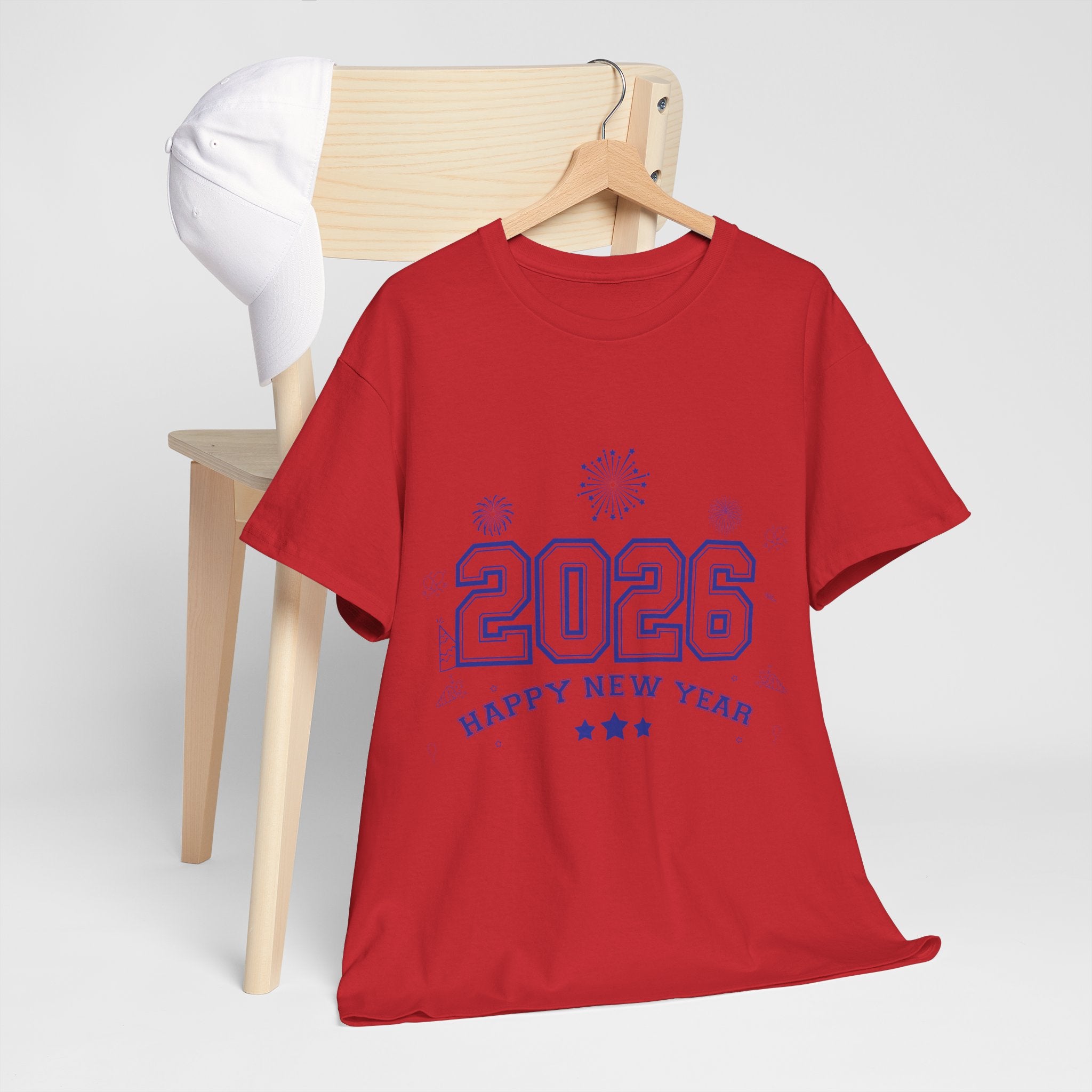 Happy New Year 2026 Varsity Tee — Fireworks & Confetti Celebration Unisex Cotton Tee