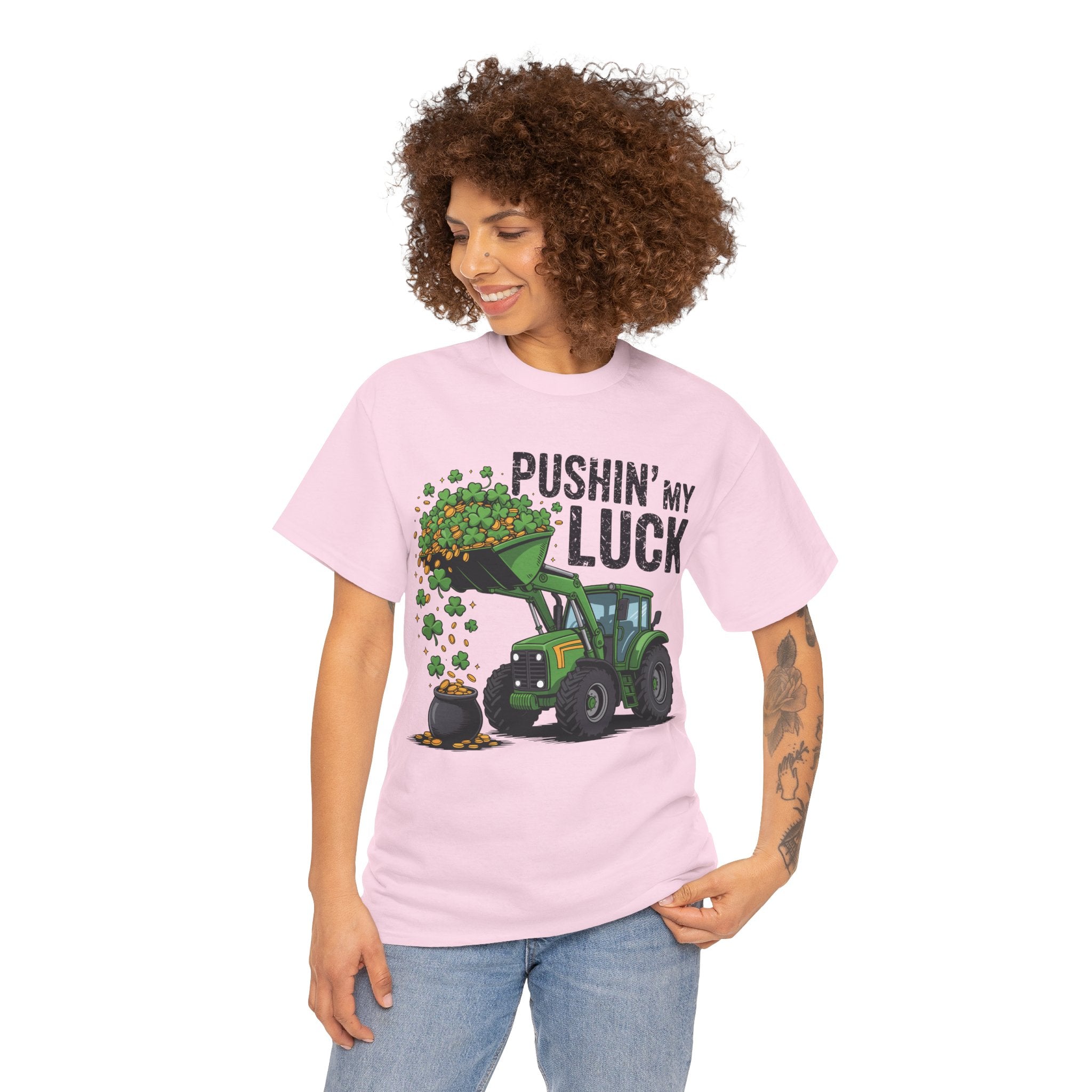 Pushin' My Luck Shamrock Tractor Tee — St. Patrick's Day Unisex Cotton T-Shirt