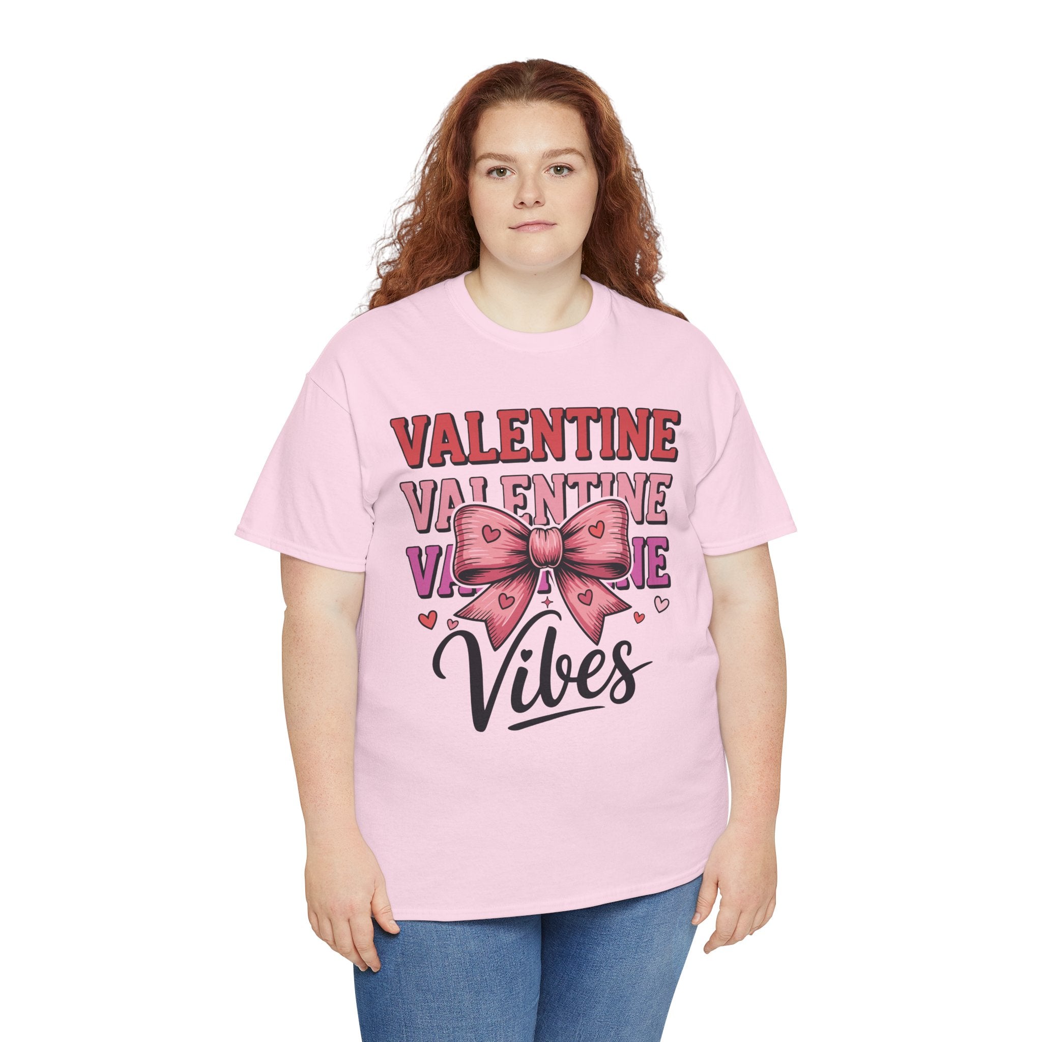Valentine Vibes T-Shirt — Pink Bow Heart Graphic Unisex Cotton Tee