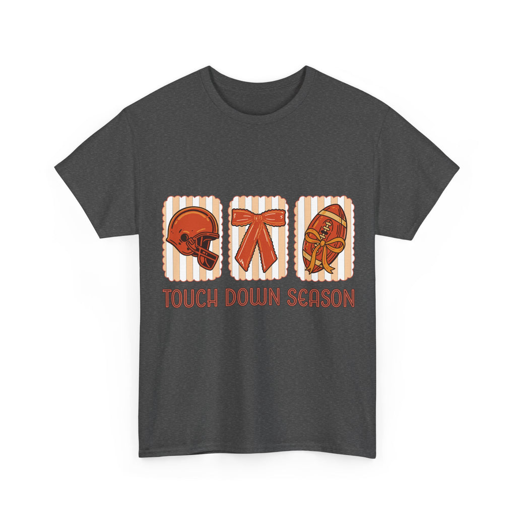 Touch Down Season Football Tee — Striped Fall Helmet & Bow Design Unisex Cotton Tee