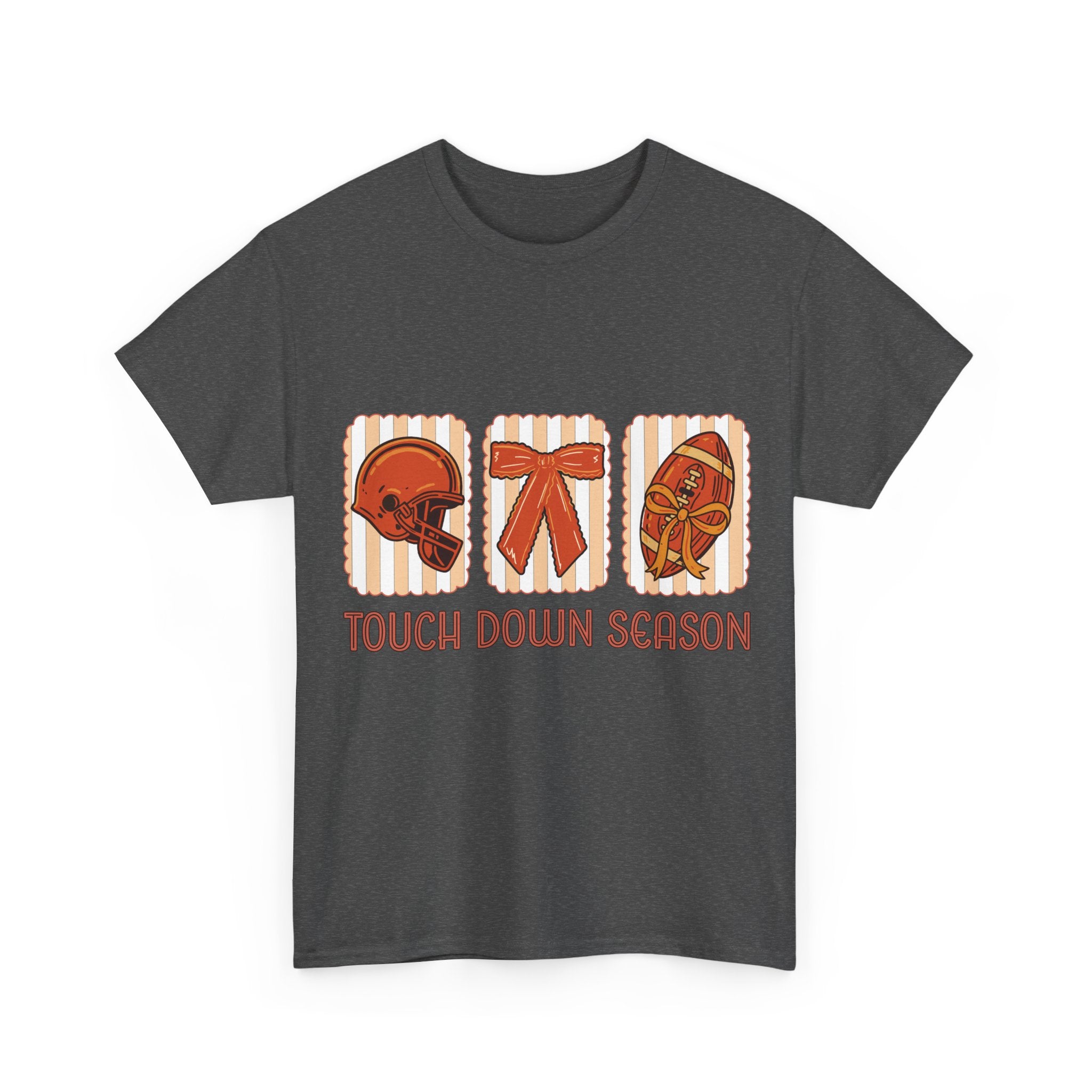 Touch Down Season Football Tee — Striped Fall Helmet & Bow Design Unisex Cotton Tee