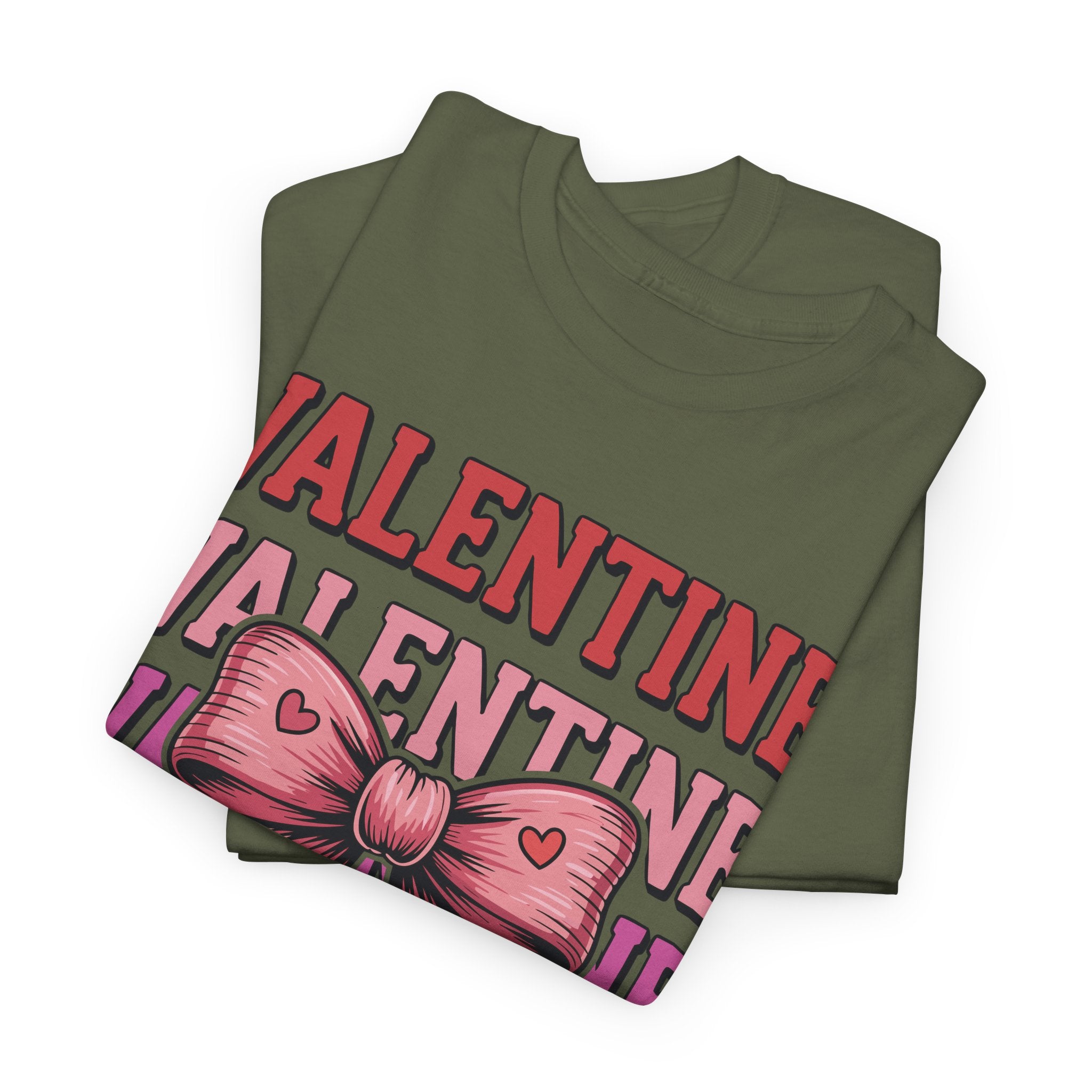 Valentine Vibes T-Shirt — Pink Bow Heart Graphic Unisex Cotton Tee