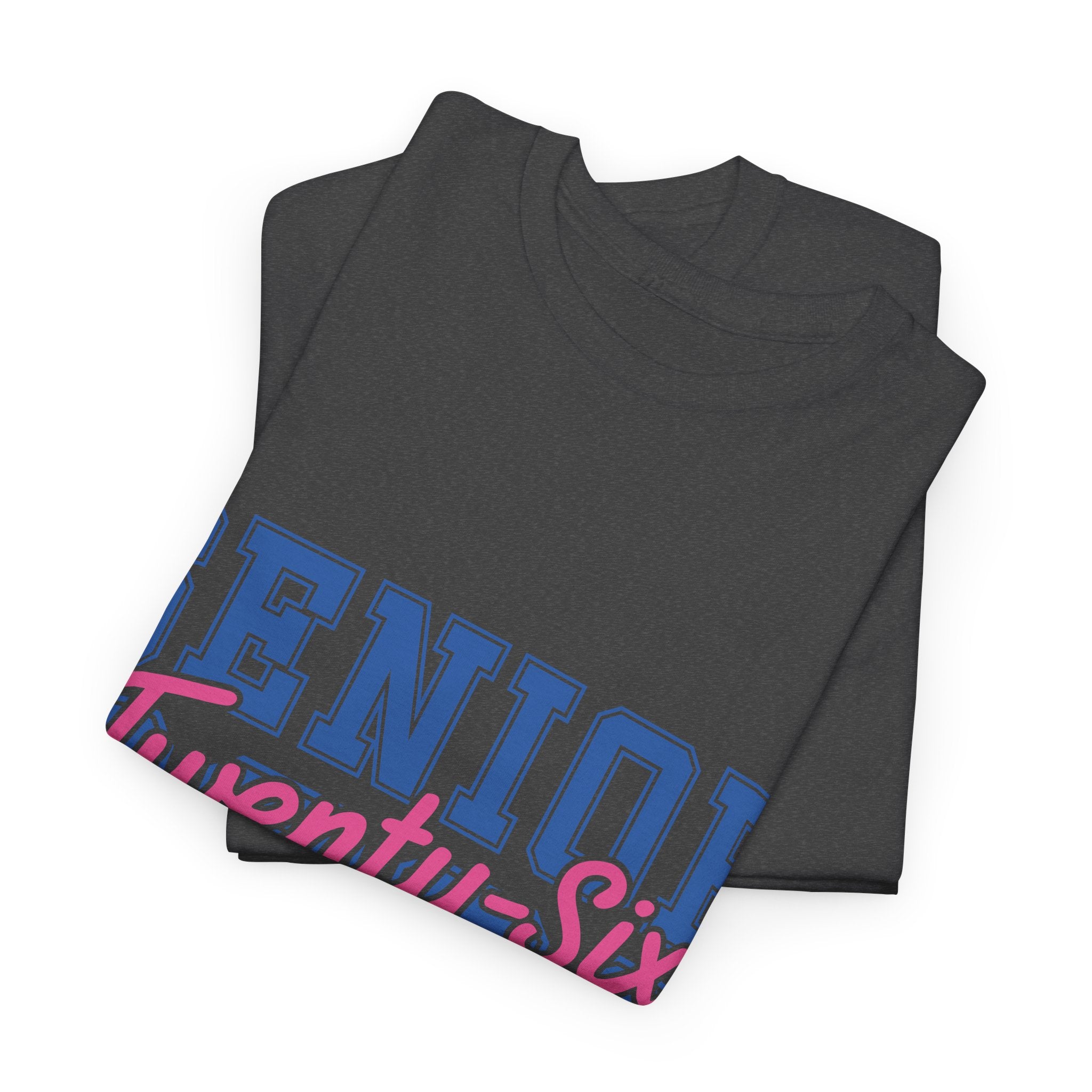 Senior 2026 Tee — Pink Varsity Block with Blue Script Overlay Unisex Cotton Tee