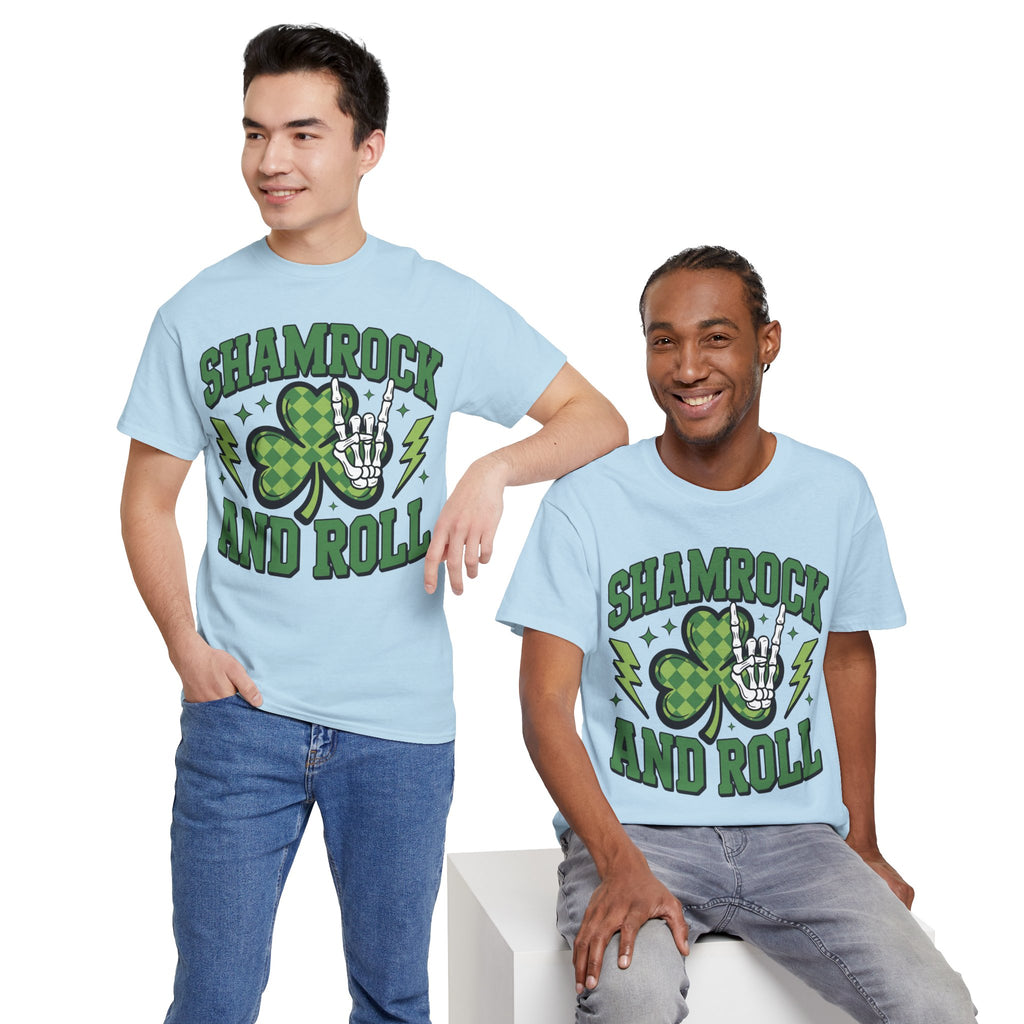 Shamrock and Roll Tee — Skeleton Hand & Lightning St. Patrick’s Rock Unisex Cotton Shirt