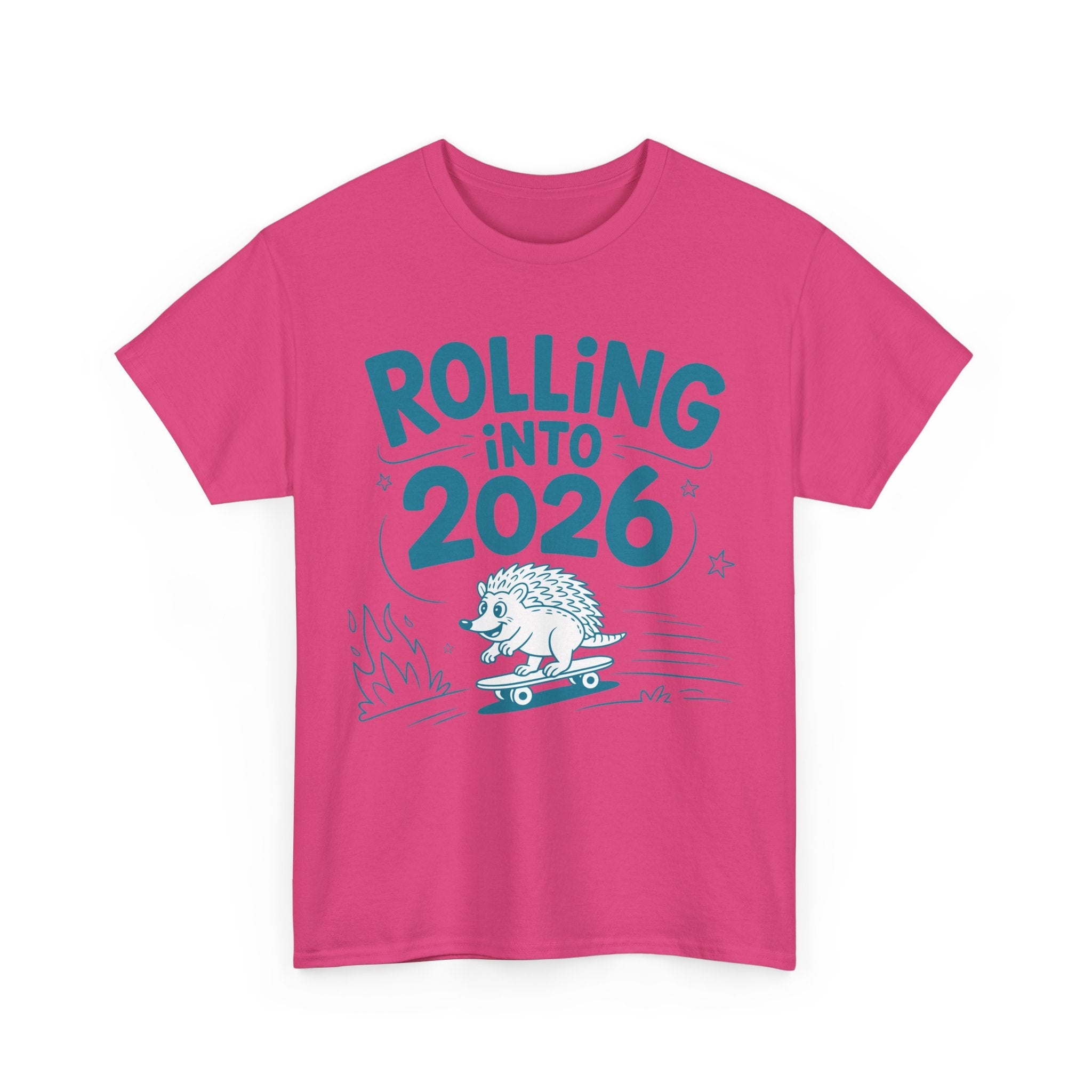 Rolling Into 2026 Hedgehog Skateboard Unisex Cotton Tee