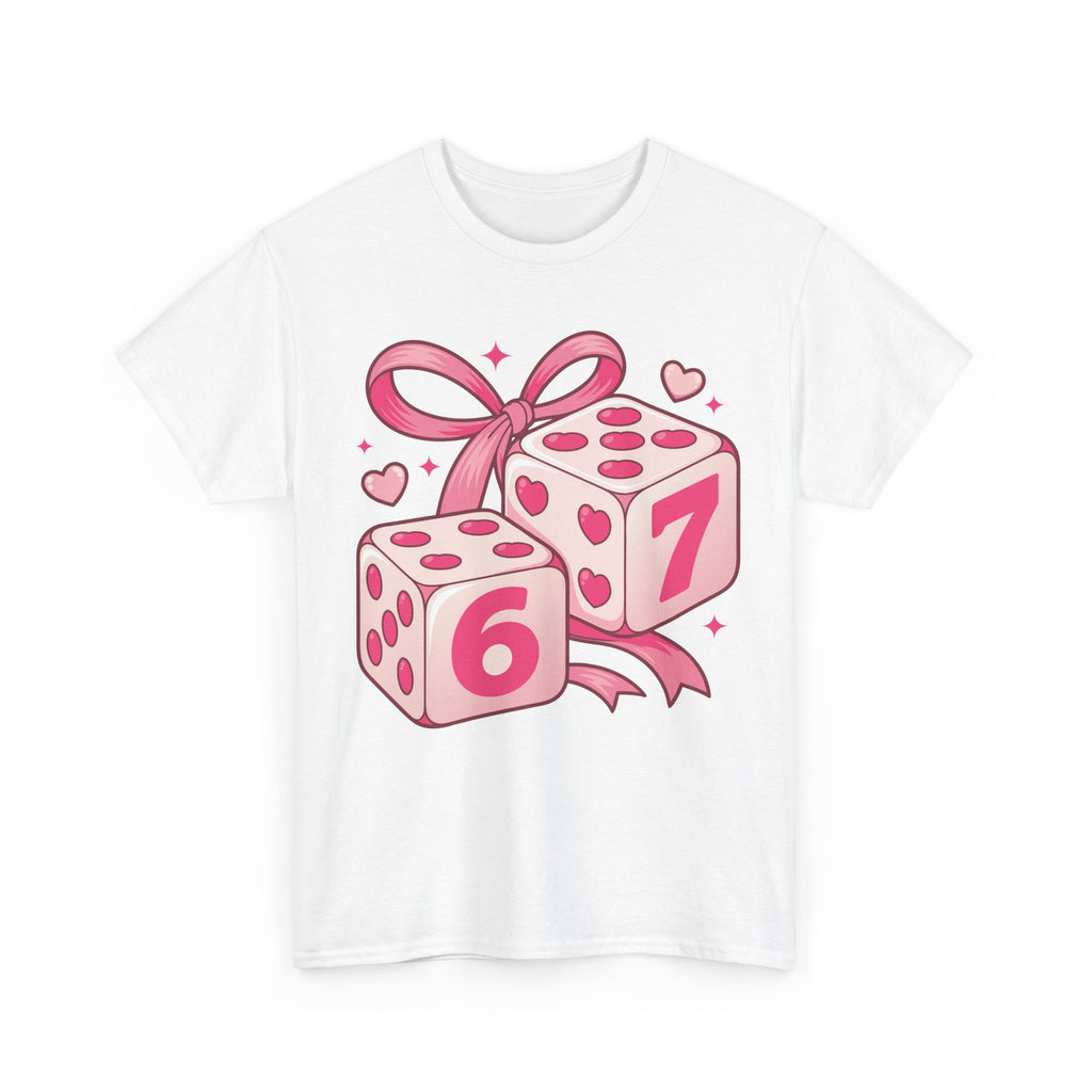 Lucky Love Dice T-Shirt — Pink Heart Dice with Bow..Unisex Cotton Tee