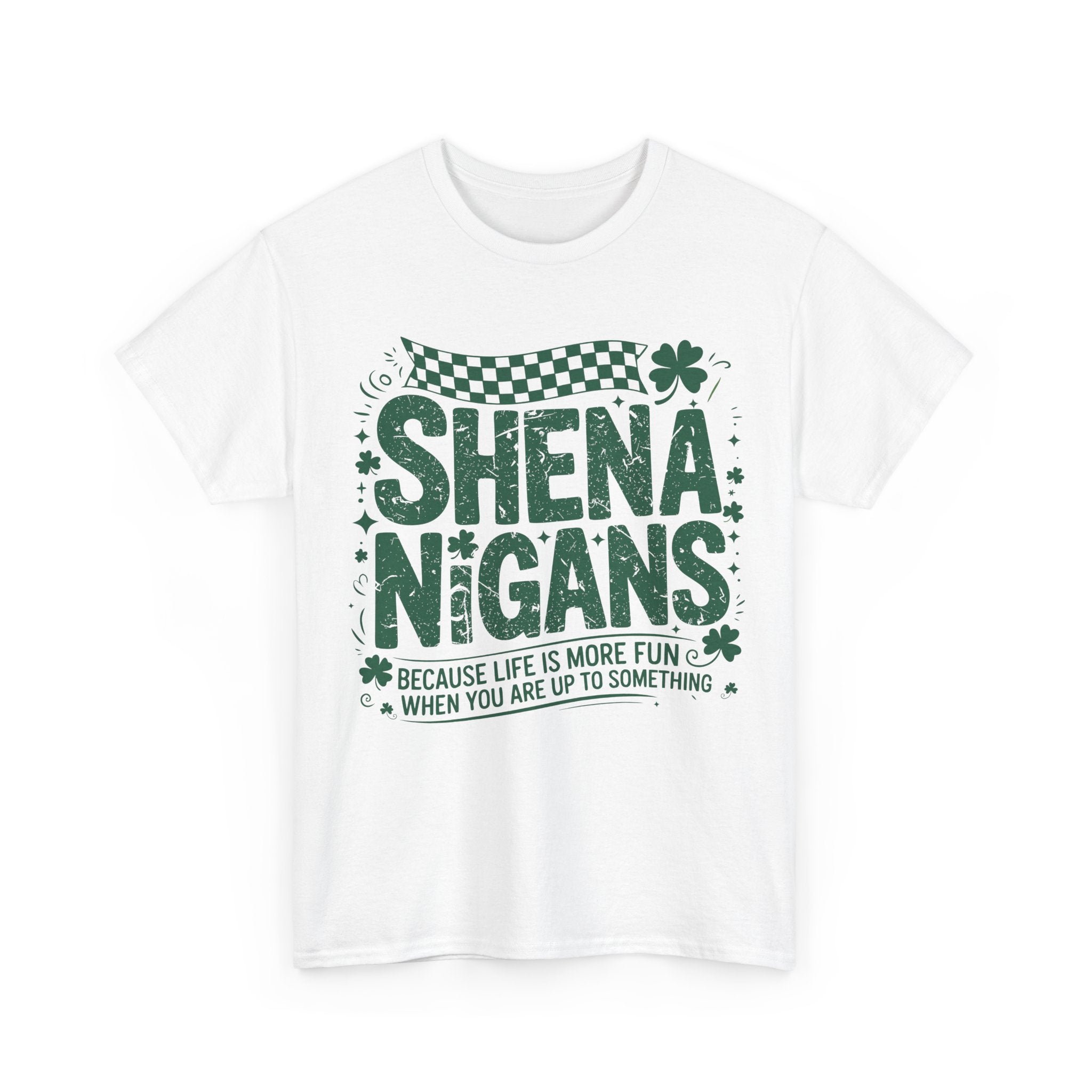 Shenanigans Clover Tee — Bright Green St. Patrick’s Day Shirt with Checkered Flag Unisex Cotton Tee