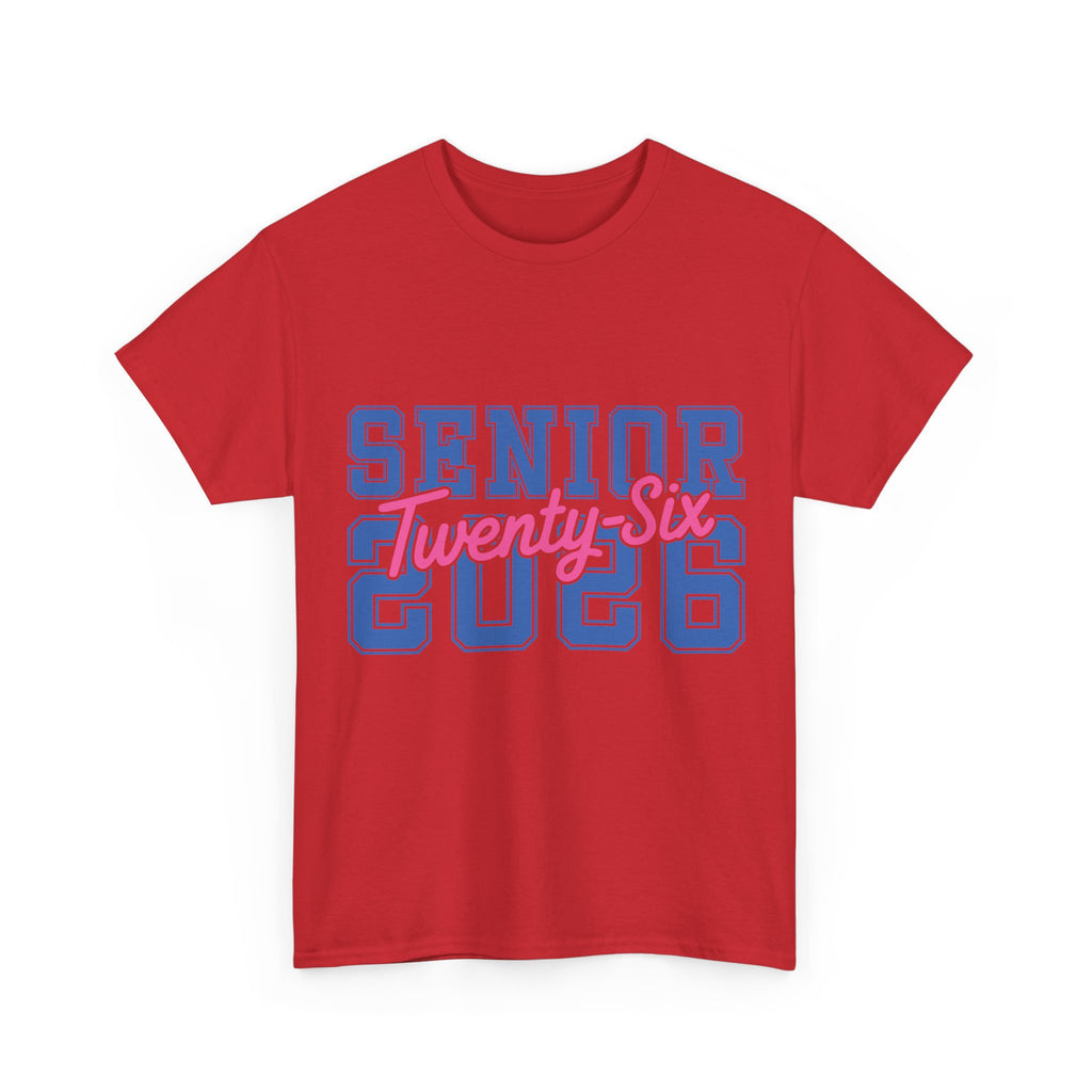 Senior 2026 Tee — Pink Varsity Block with Blue Script Overlay Unisex Cotton Tee