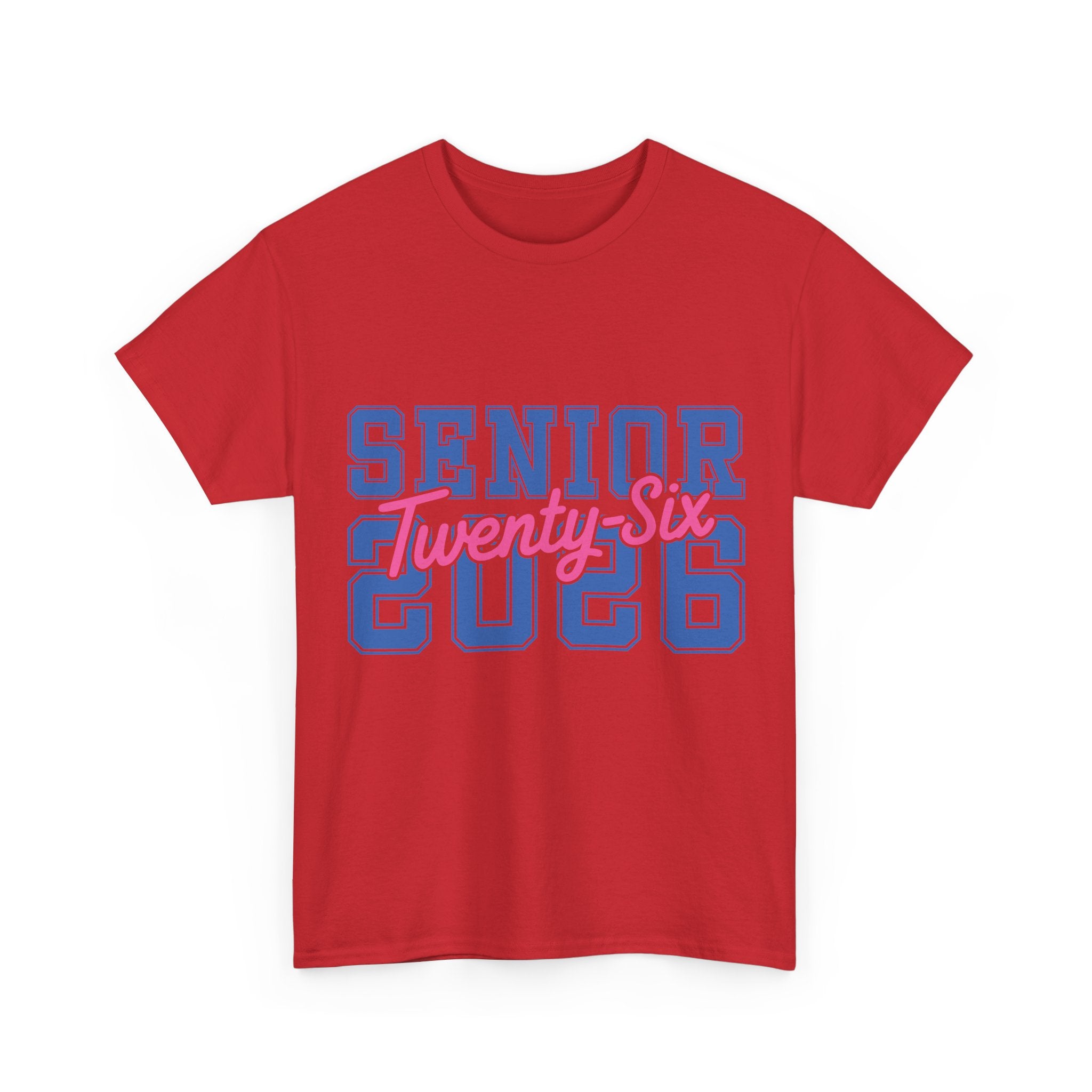 Senior 2026 Tee — Pink Varsity Block with Blue Script Overlay Unisex Cotton Tee