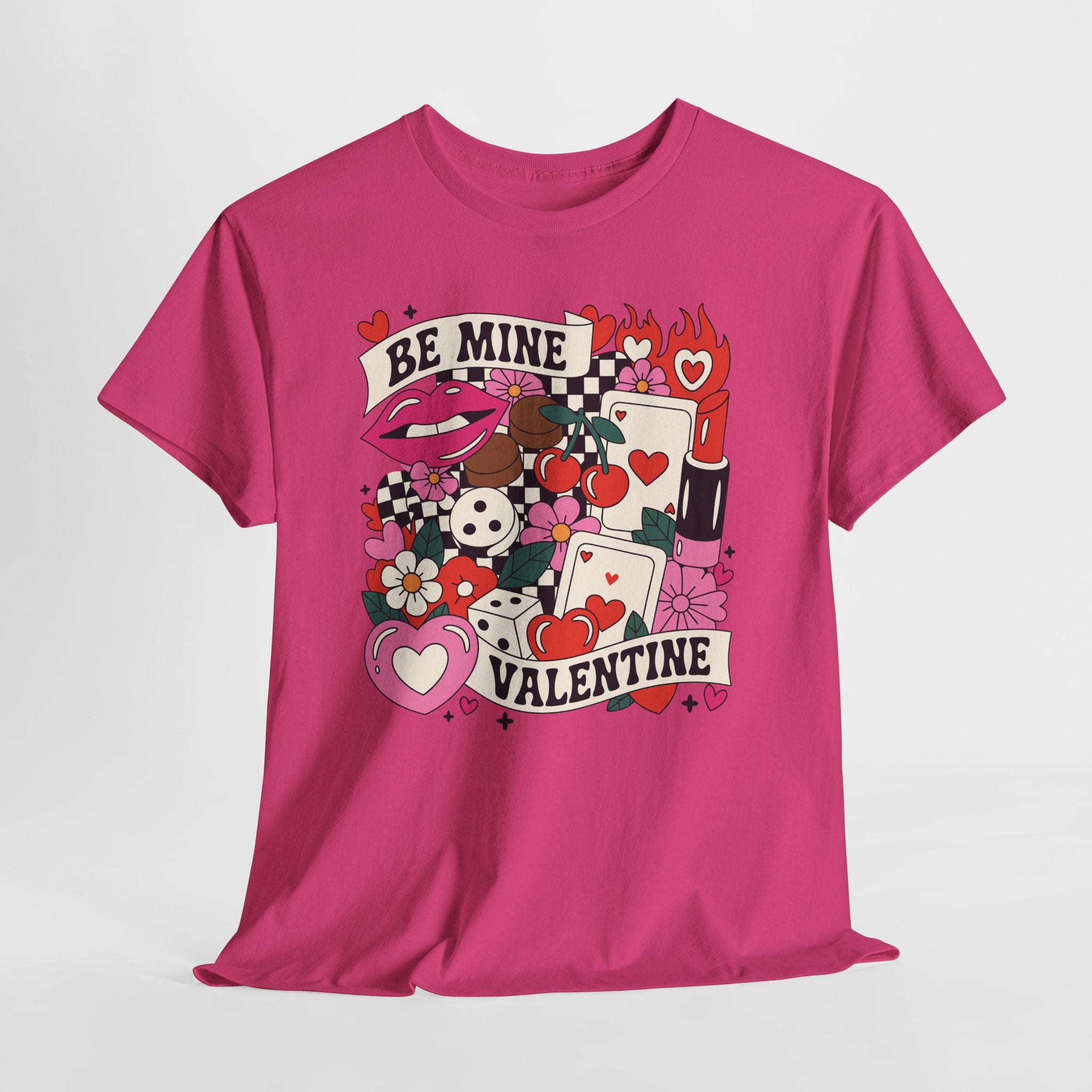 Be Mine Valentine Pop-Art Tee — Lips, Cherries & Retro Valentine Collage...Unisex Cotton Tee