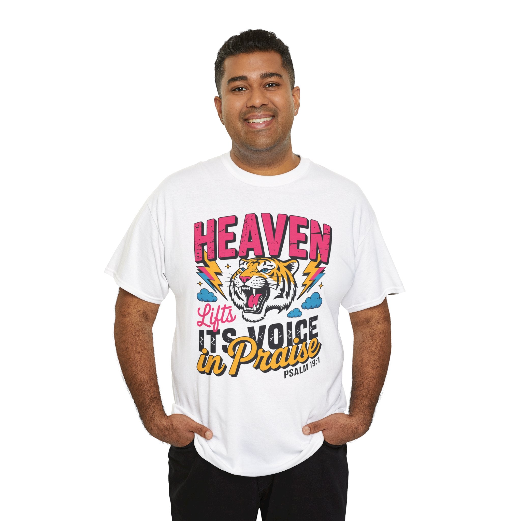 Psalm 19:1 Tiger Praise T-Shirt — Bold Christian Roaring Tiger Graphic.Unisex Cotton Tee