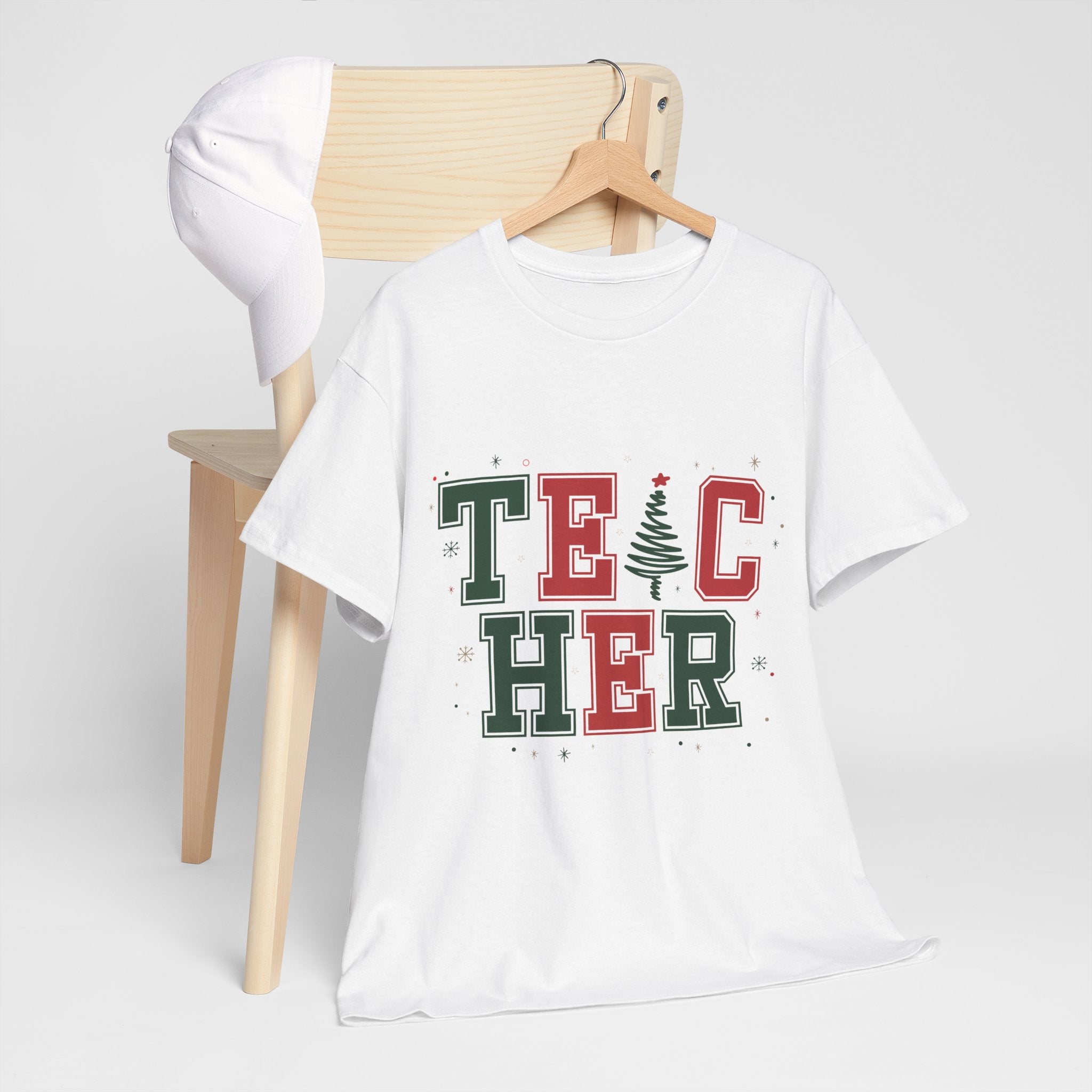 Teacher Christmas Varsity T-Shirt — Red & Green Holiday Unisex Cotton Tee