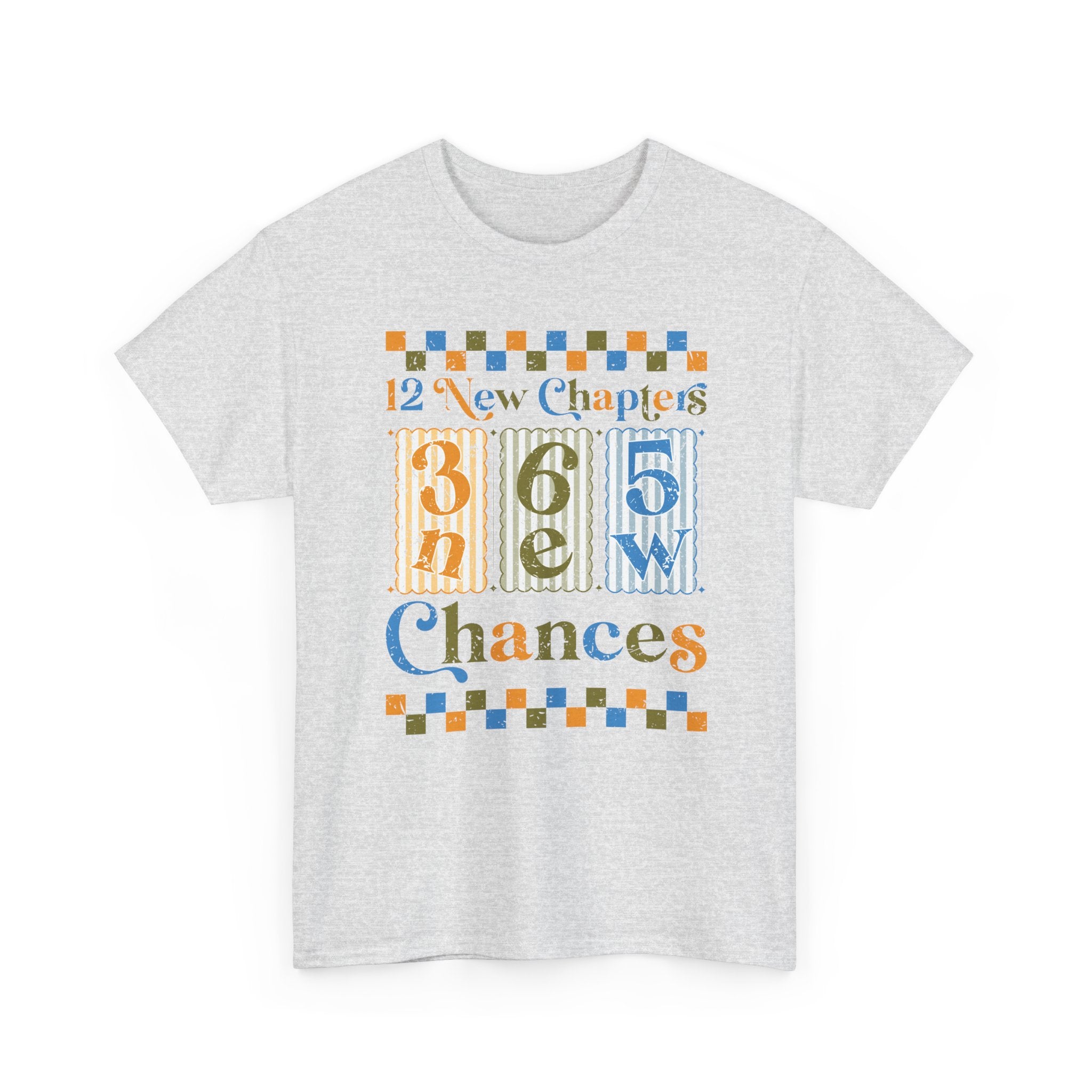 Retro '12 New Chapters, 365 New Chances' T-Shirt — Colorful Distressed Vintage Unisex Cotton Tee