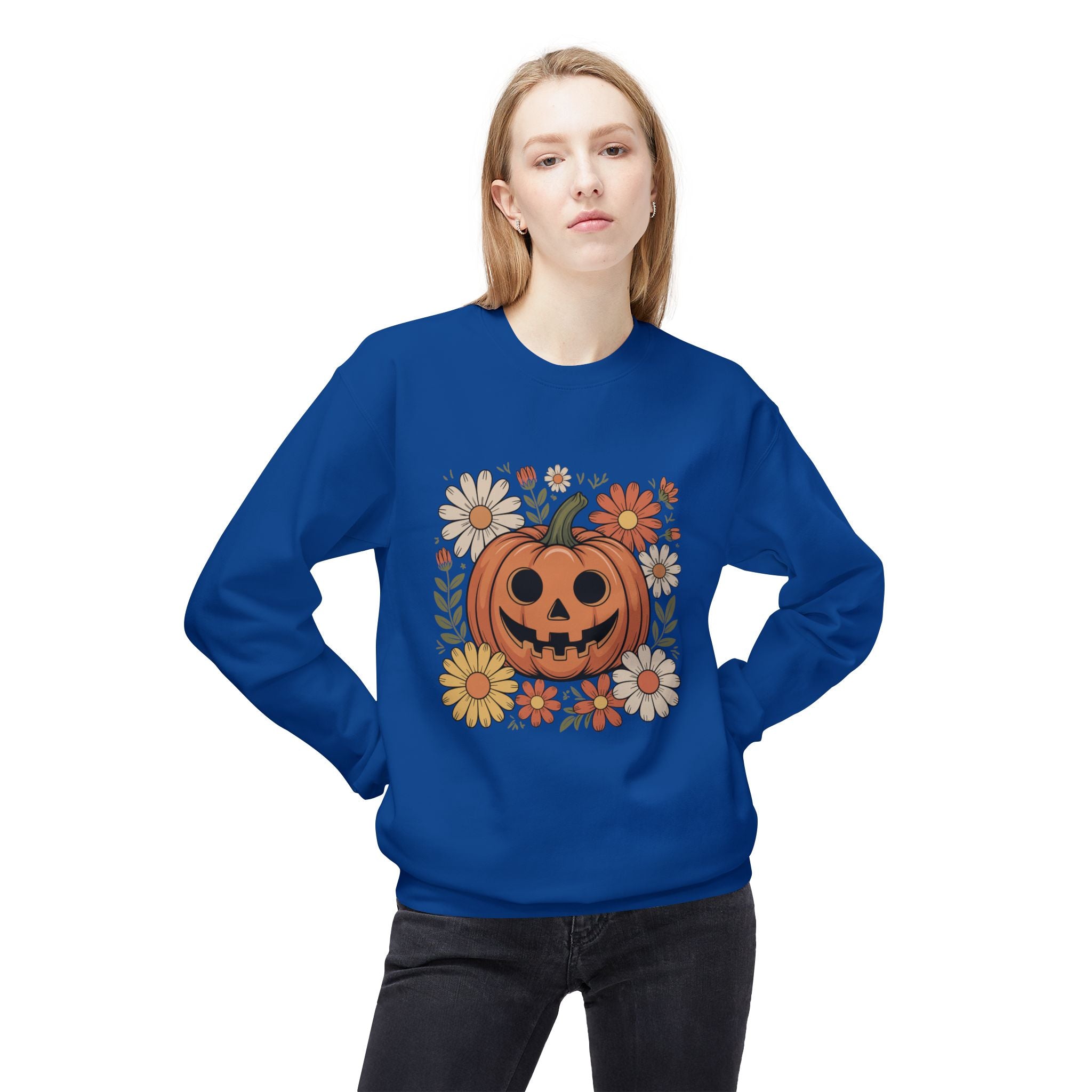 Halloween Pumpkin Floral Crewneck Unisex Sweatshirt