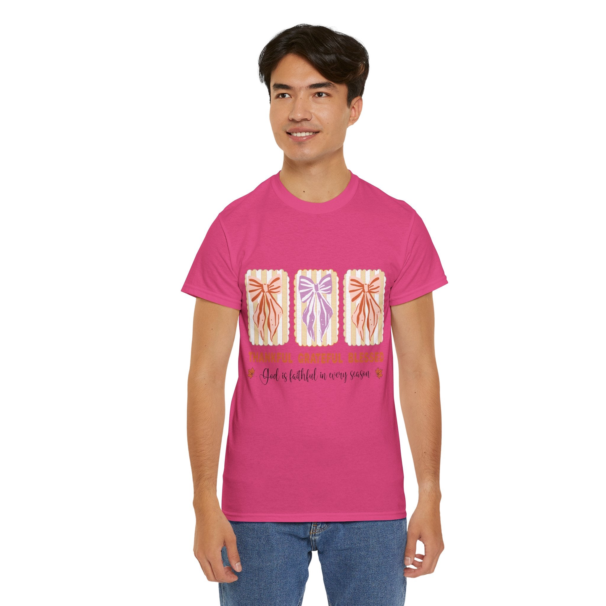 Thankful Grateful Blessed Fall Tee — God Is Faithful Pastel Bows..Unisex Cotton Tee