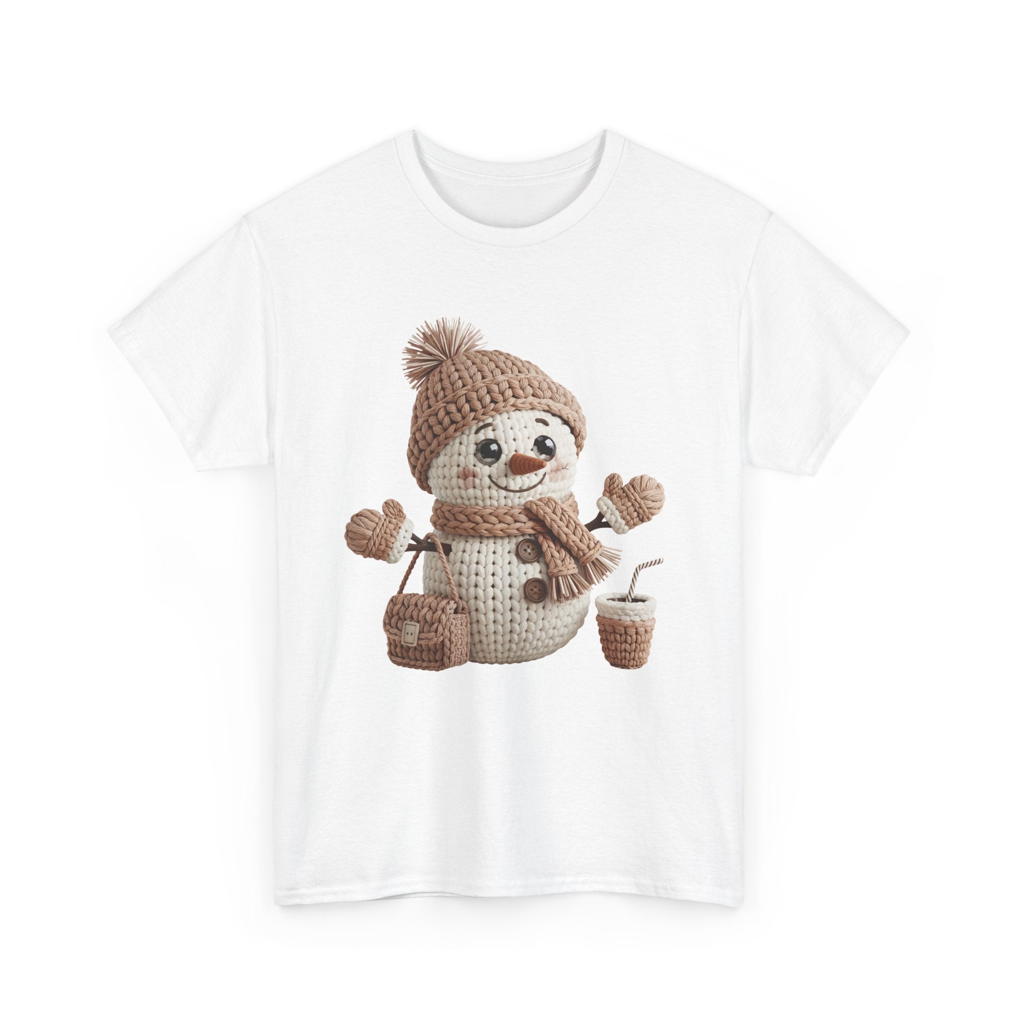 Snowman Knit‑Style Graphic Tee — Cute Faux‑Yarn Snowman with Hat, Scarf & Mittens.Unisex Cotton Tee