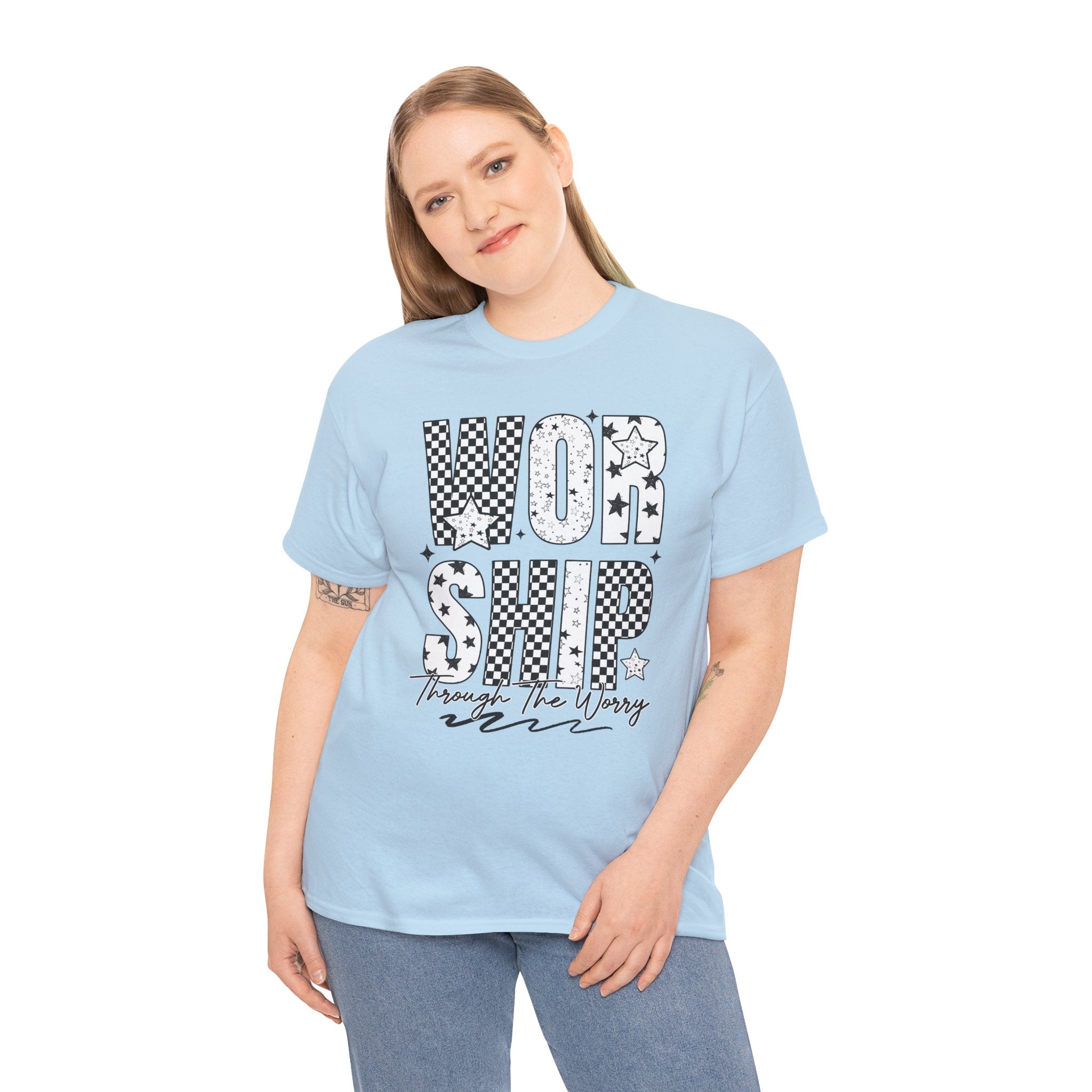 WORSHIP Through The Worry Checkerboard Unisex Cotton Tee