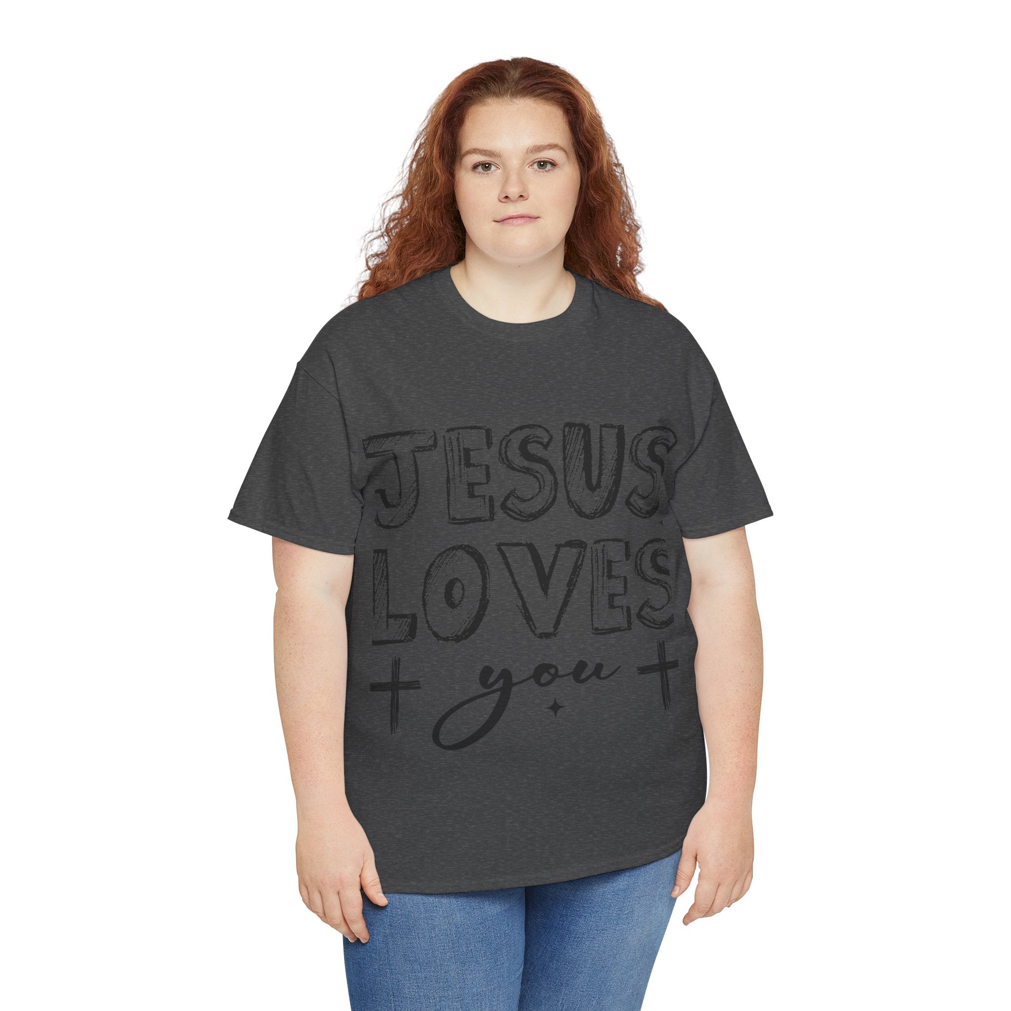 Jesus Loves You Chalk-Style Tee — Crosses & Stars Christian UNisex Cotton T-Shirt